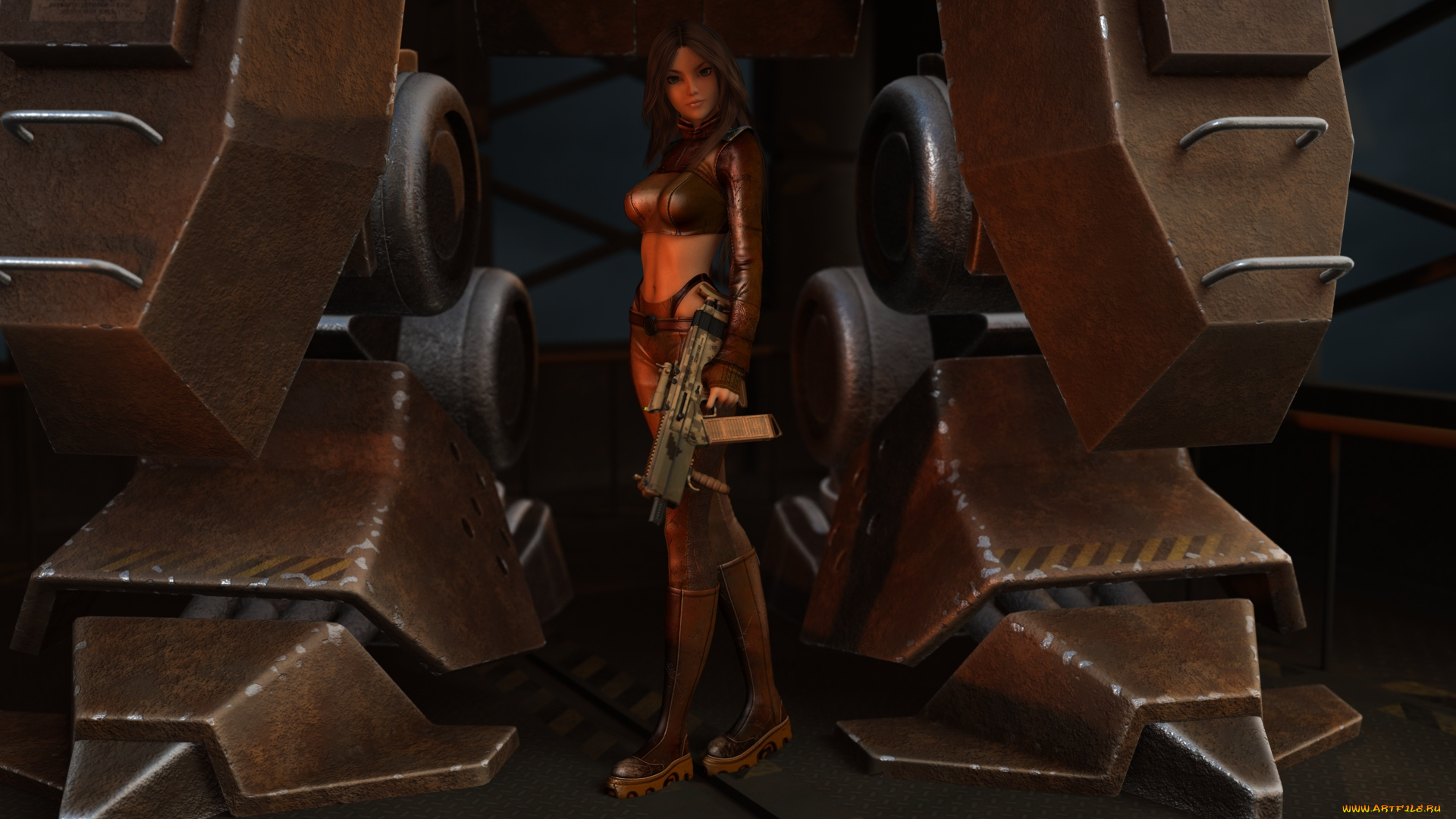 3д, графика, фантазия, , fantasy, девушка, оружие, фон, взгляд