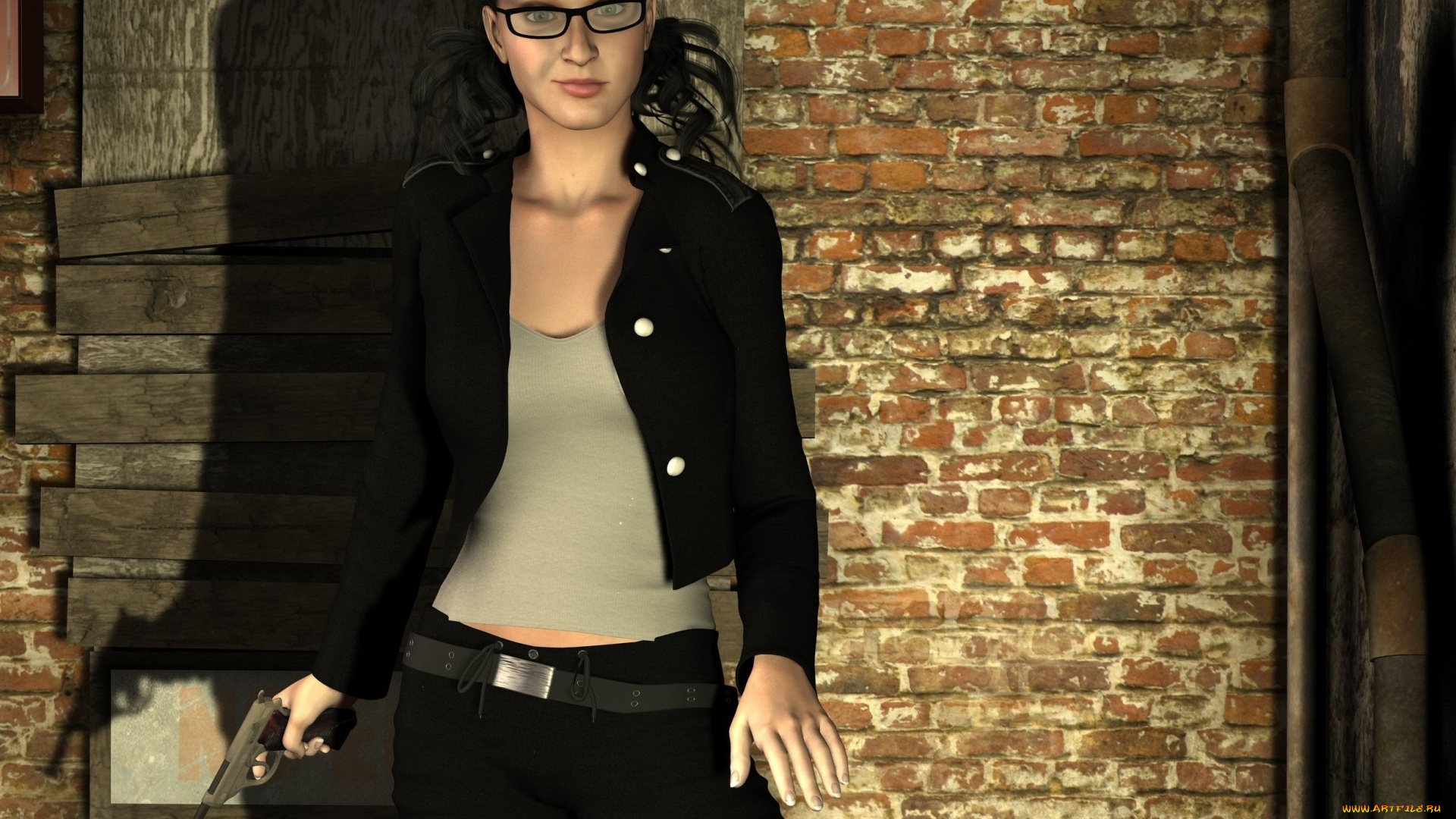 3д, графика, фантазия, , fantasy, девушка, оружие, взгляд, фон