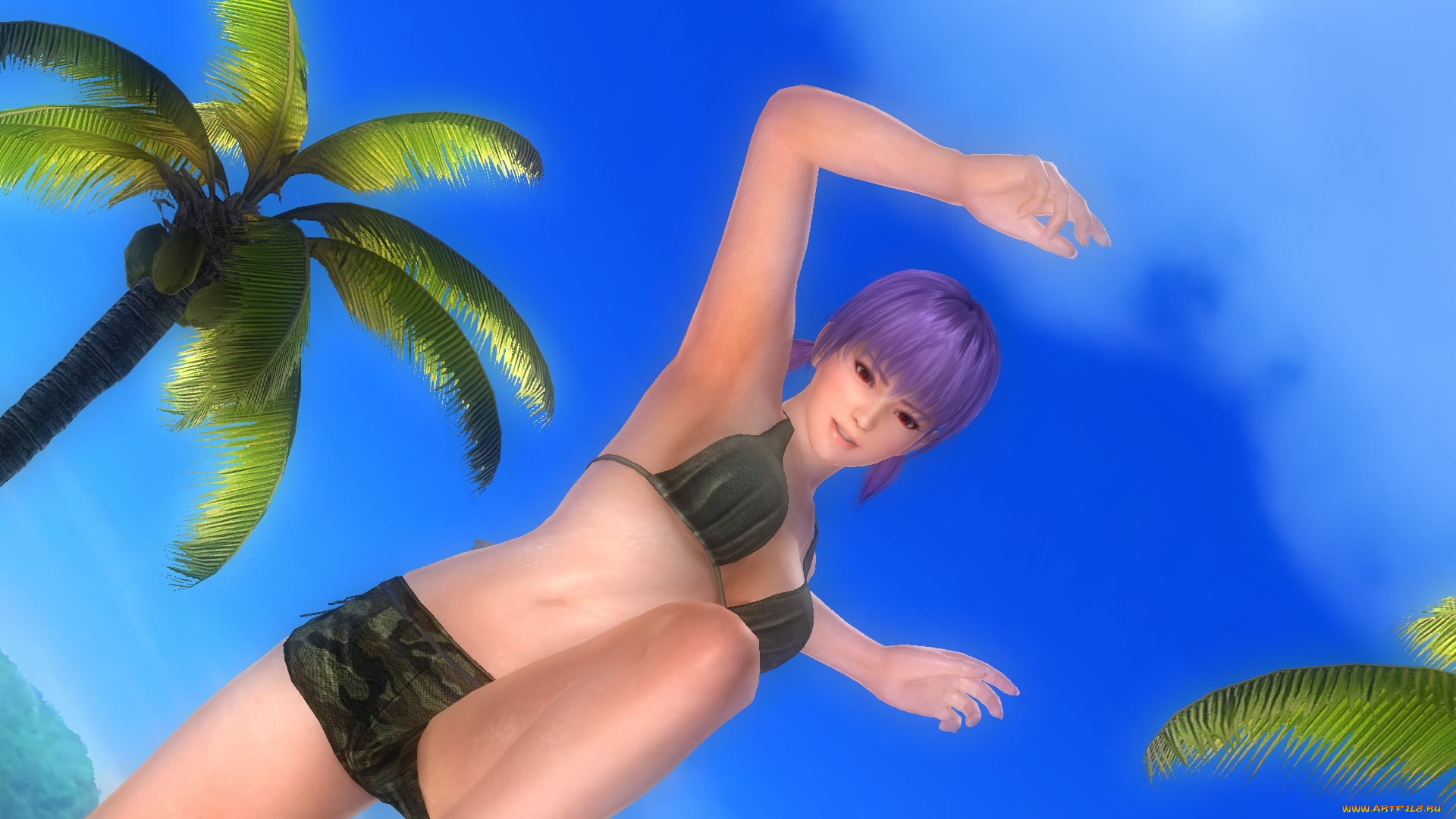 3д, графика, люди, , people, пальмы, фон, взгляд, девушка