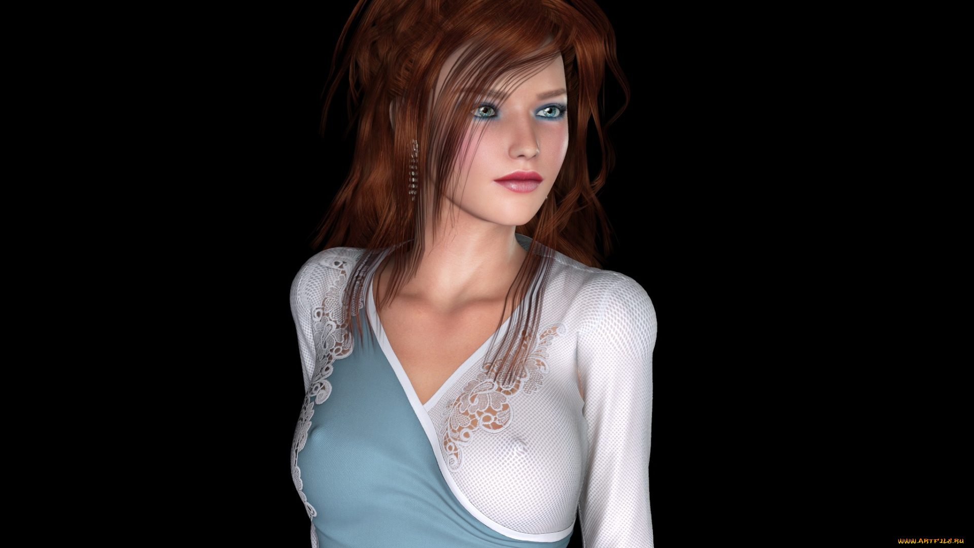 3д, графика, люди, , people, рыжая, фон, взгляд, девушка