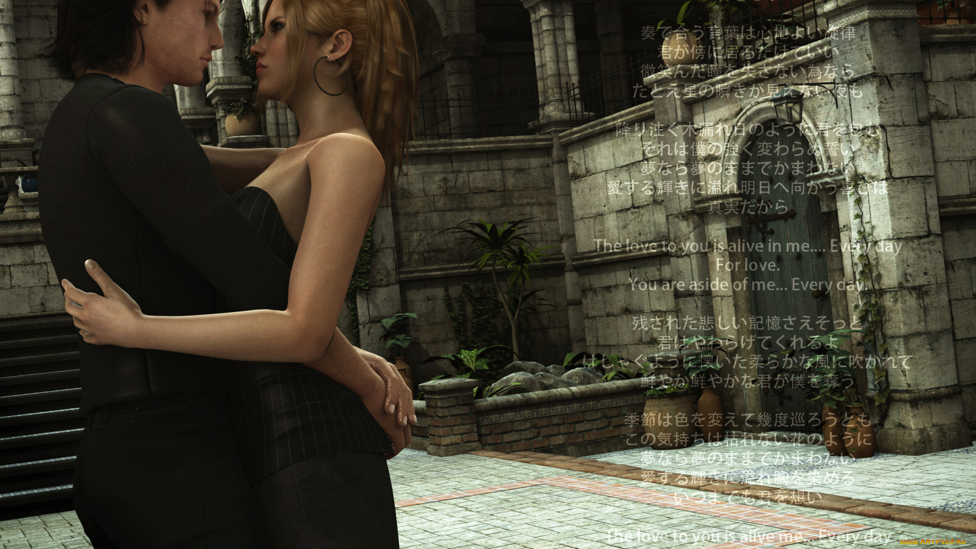 3д, графика, романтика, , romantics, мужчина, фон, взгляд, девушка