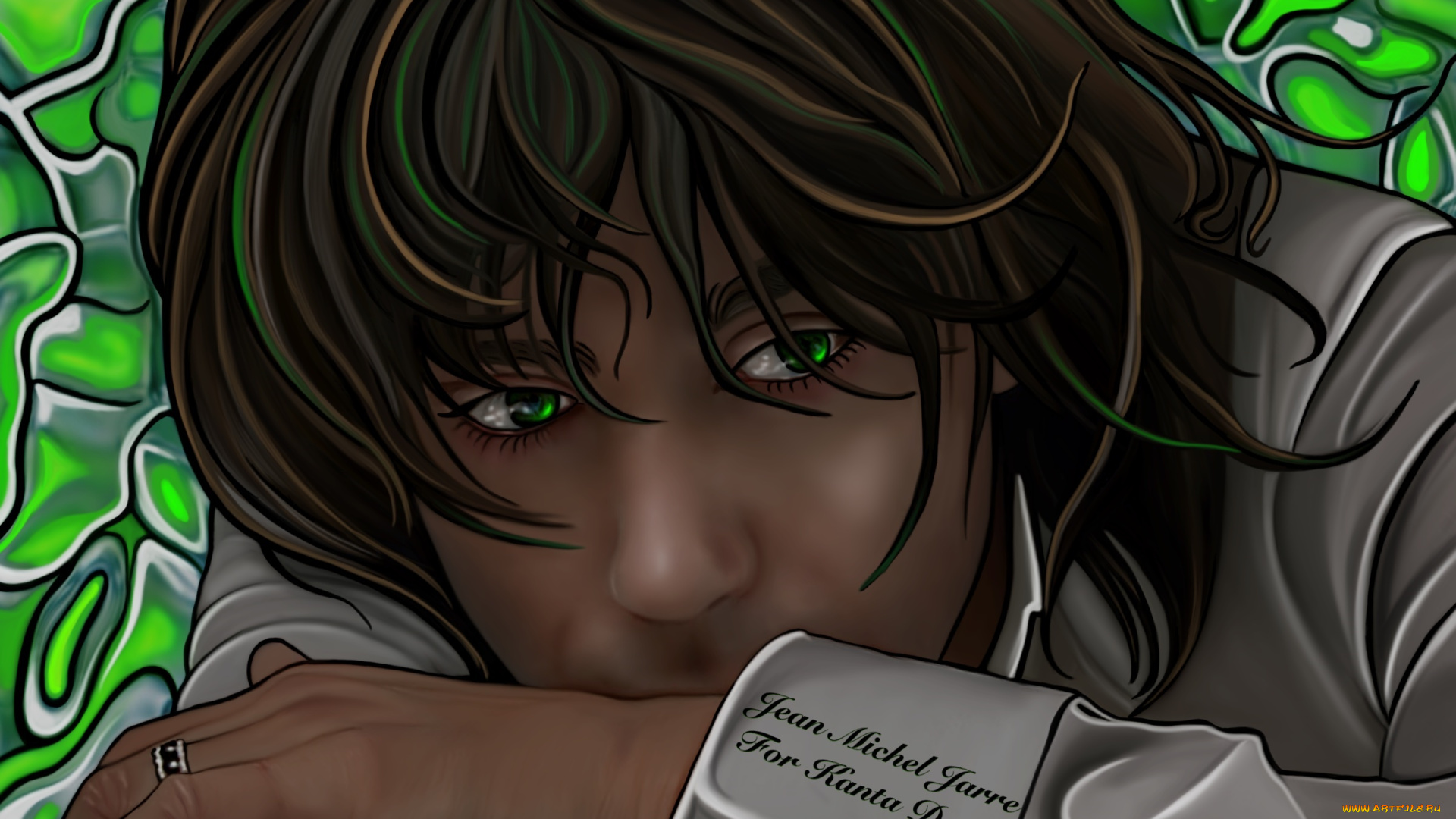 рисованное, люди, лицо, рука, взгляд