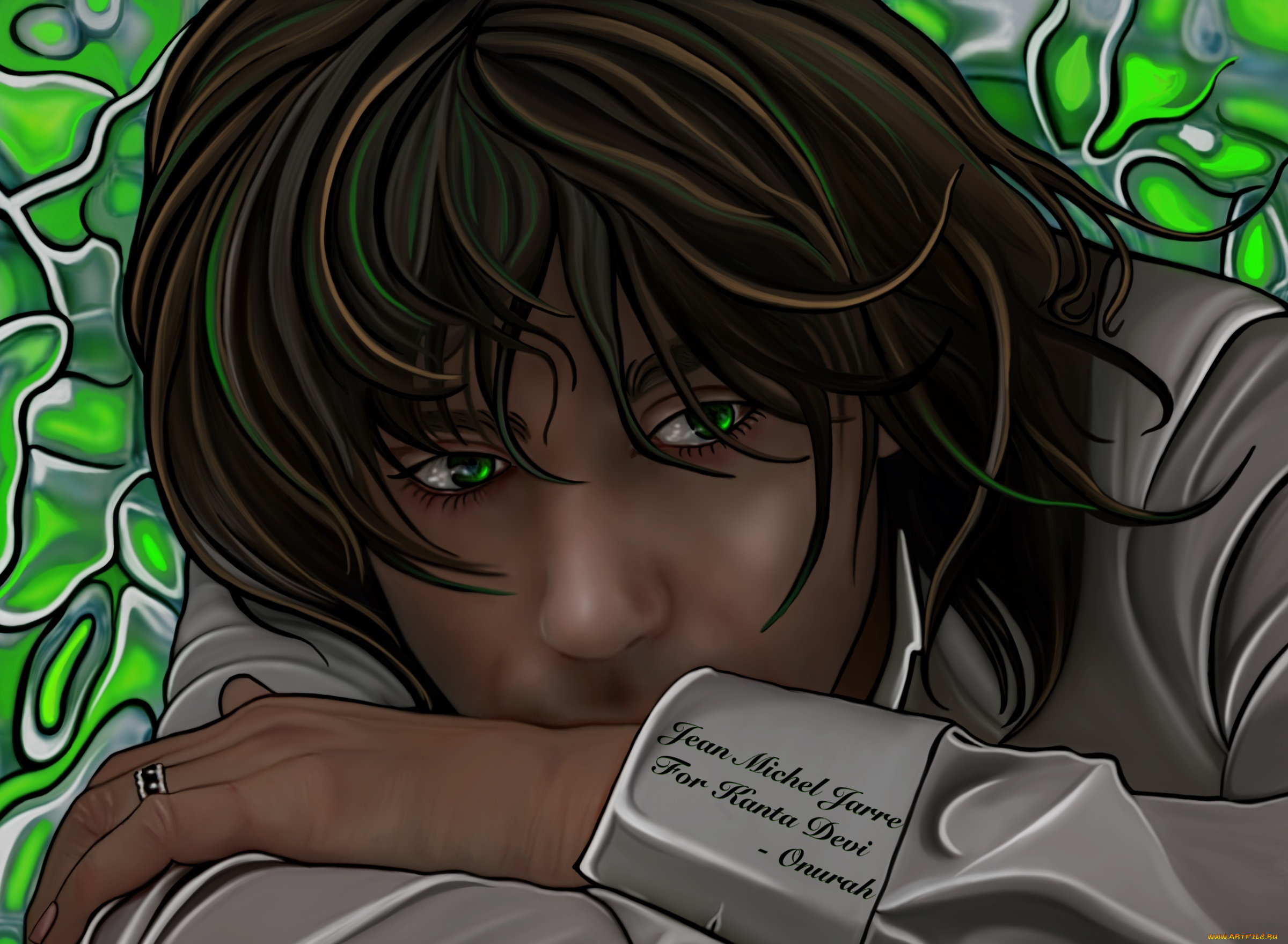 рисованное, люди, лицо, рука, взгляд