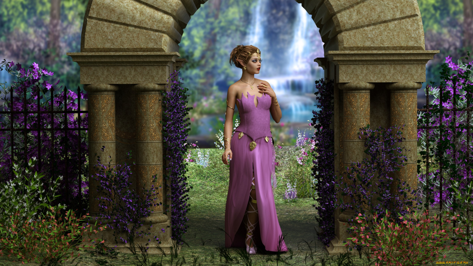 3д, графика, эльфы, , elves, взгляд, эльфийка, фон