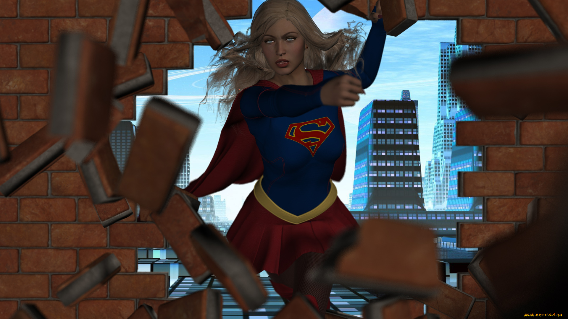 3д, графика, фантазия, , fantasy, девушка, взгляд, фон, супермен