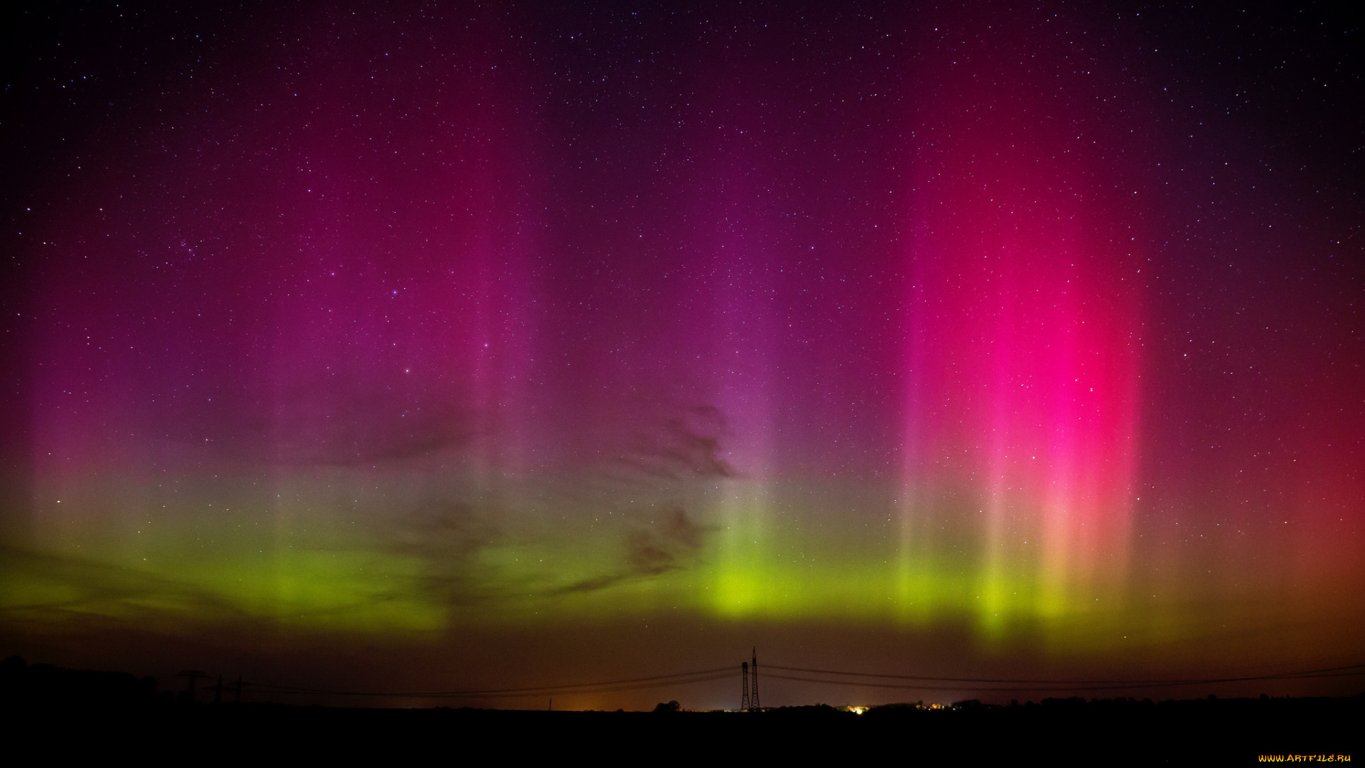 природа, северное, сияние, северное, сияние, небо, звезды, горизонт