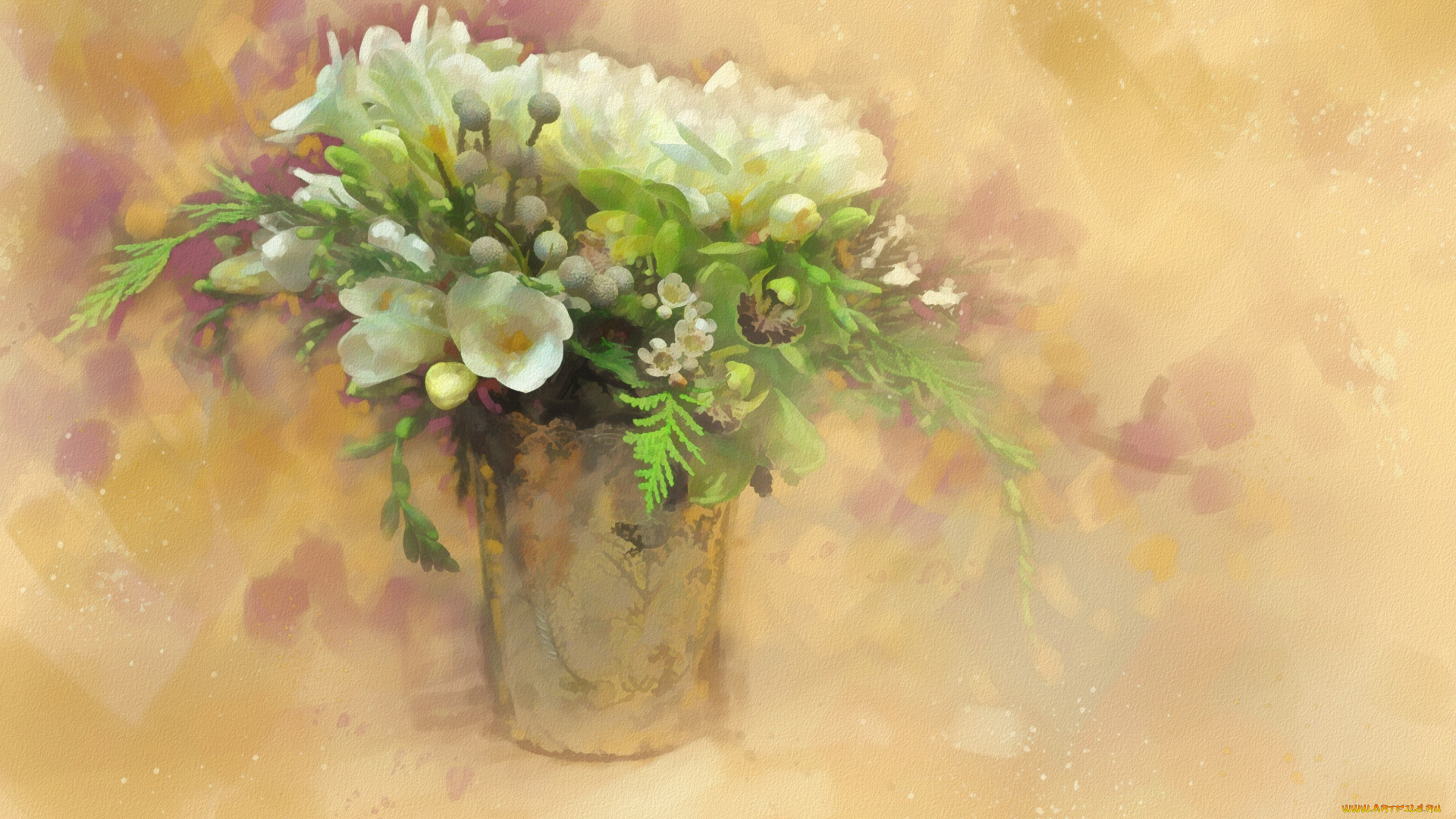рисованное, цветы, букет