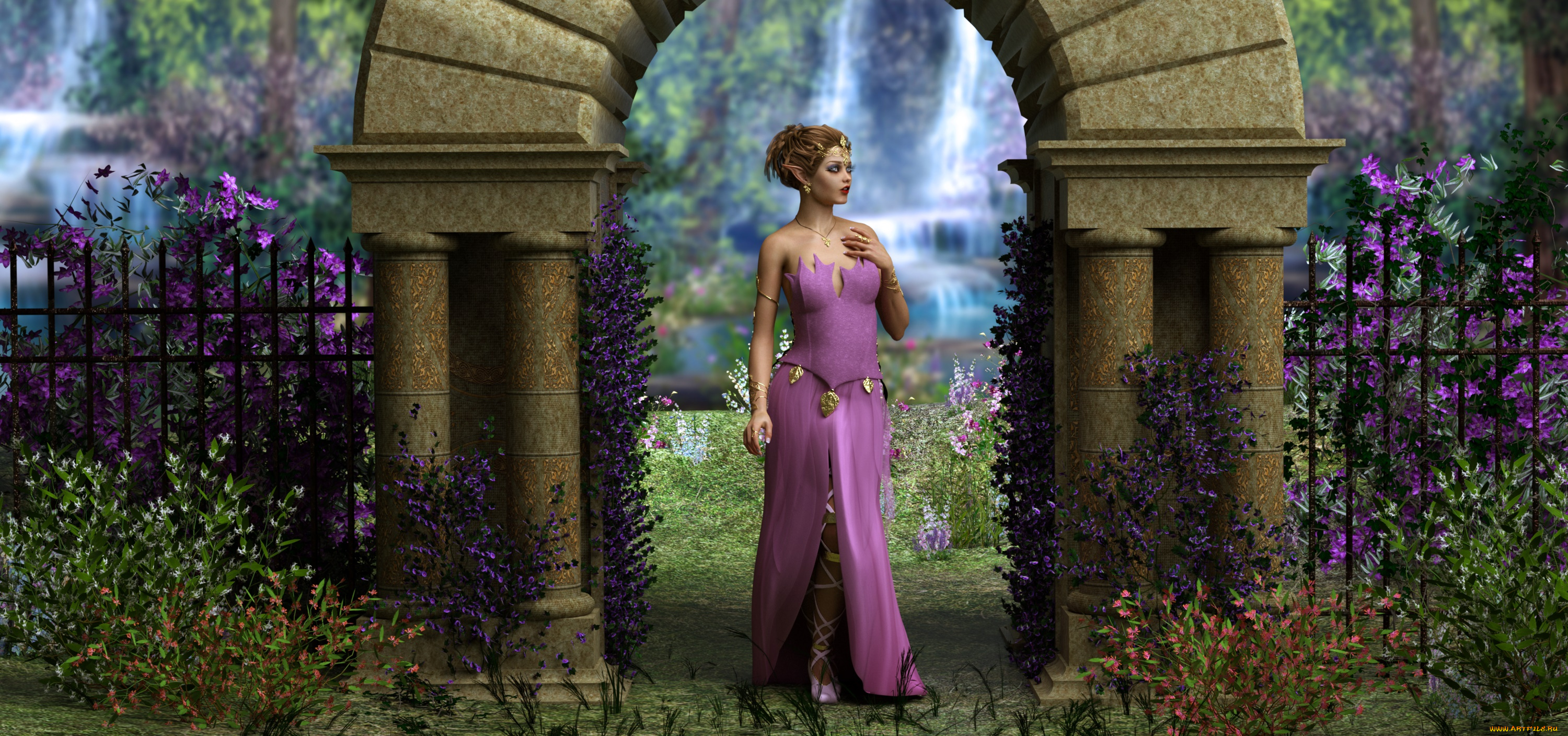 3д, графика, эльфы, , elves, взгляд, эльфийка, фон