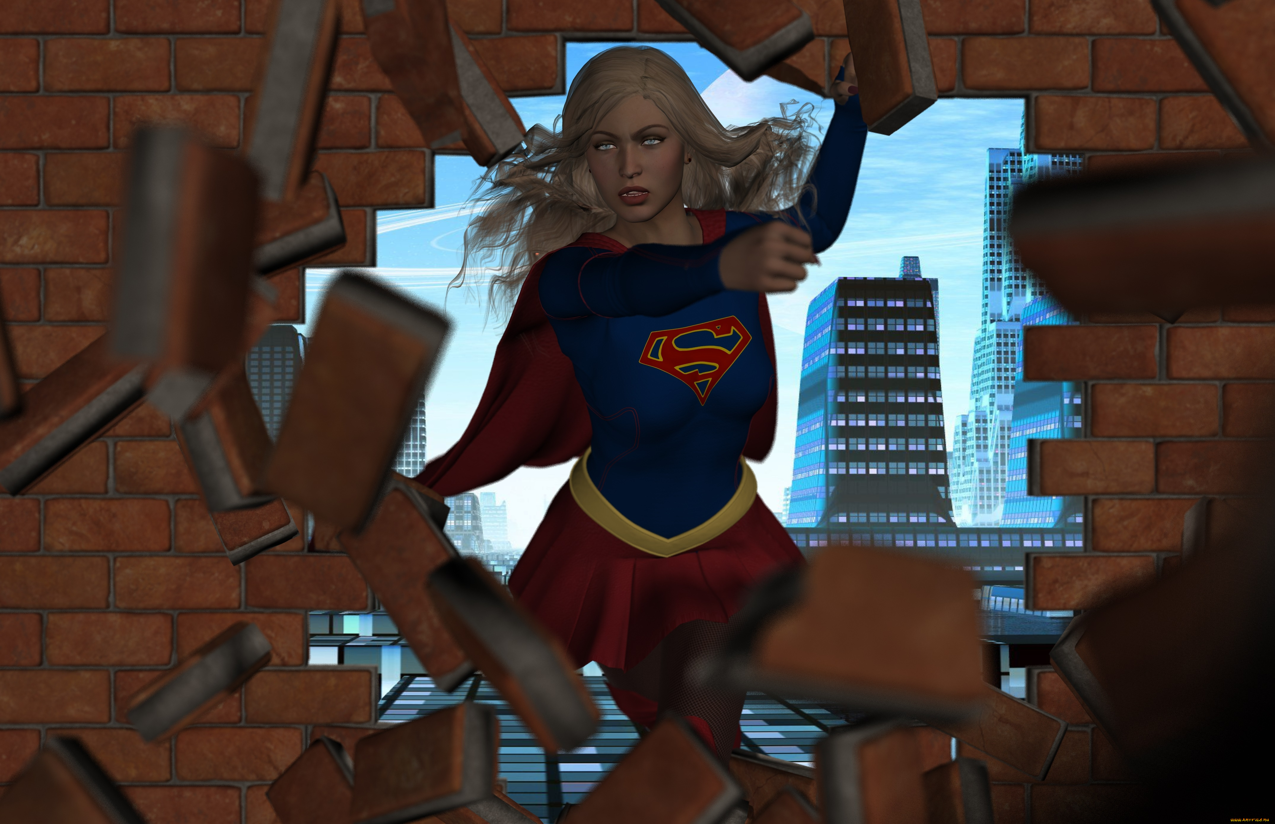 3д, графика, фантазия, , fantasy, девушка, взгляд, фон, супермен