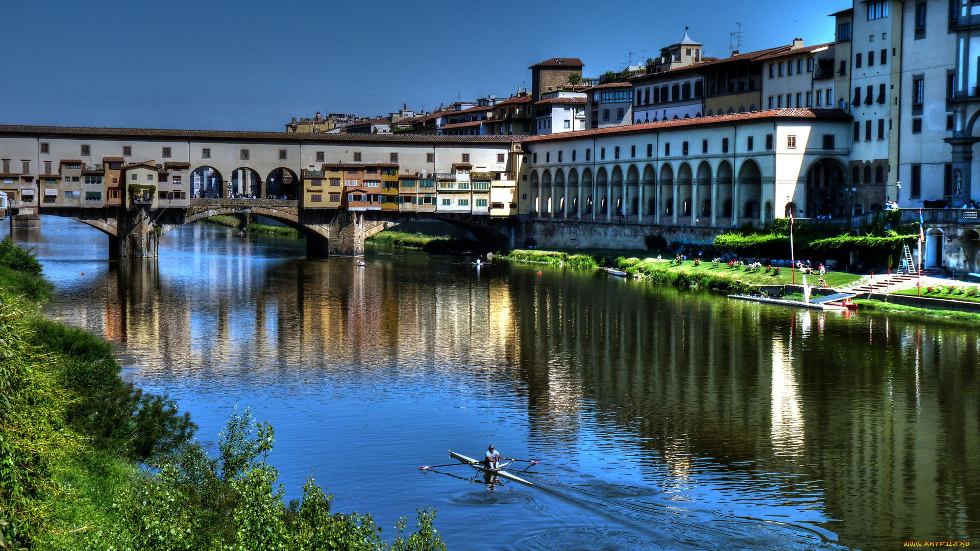 города, флоренция, , италия, понте, веккьо, дома, река, небо, флоренция, мост, арно