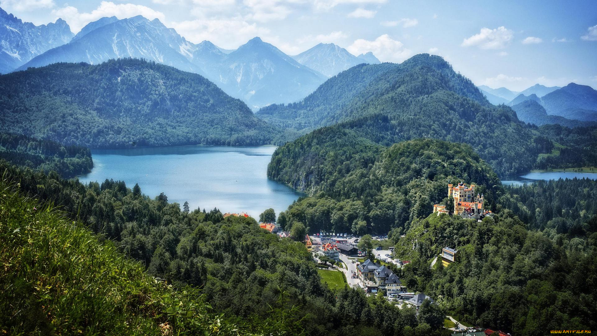 города, замки, германии, горы, германия, швангау, замок, озеро