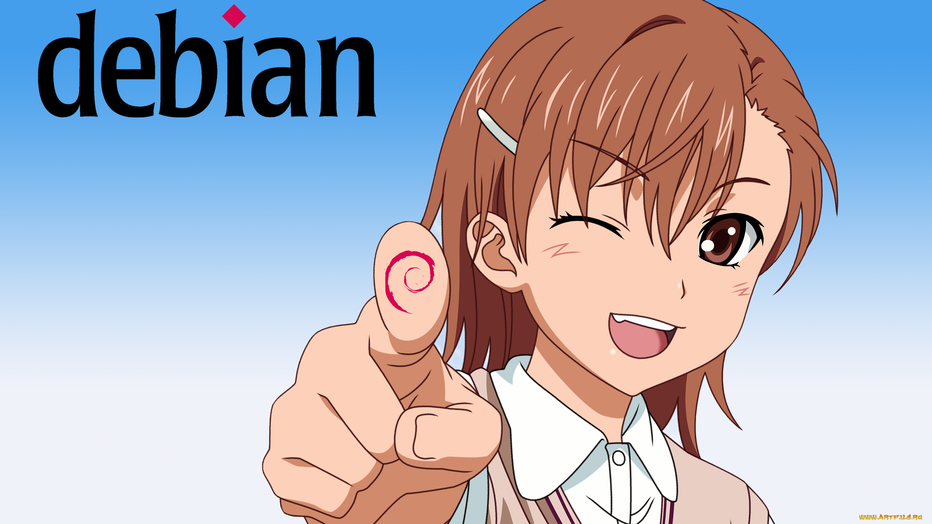 компьютеры, debian, логотип, фон, взгляд, девушка