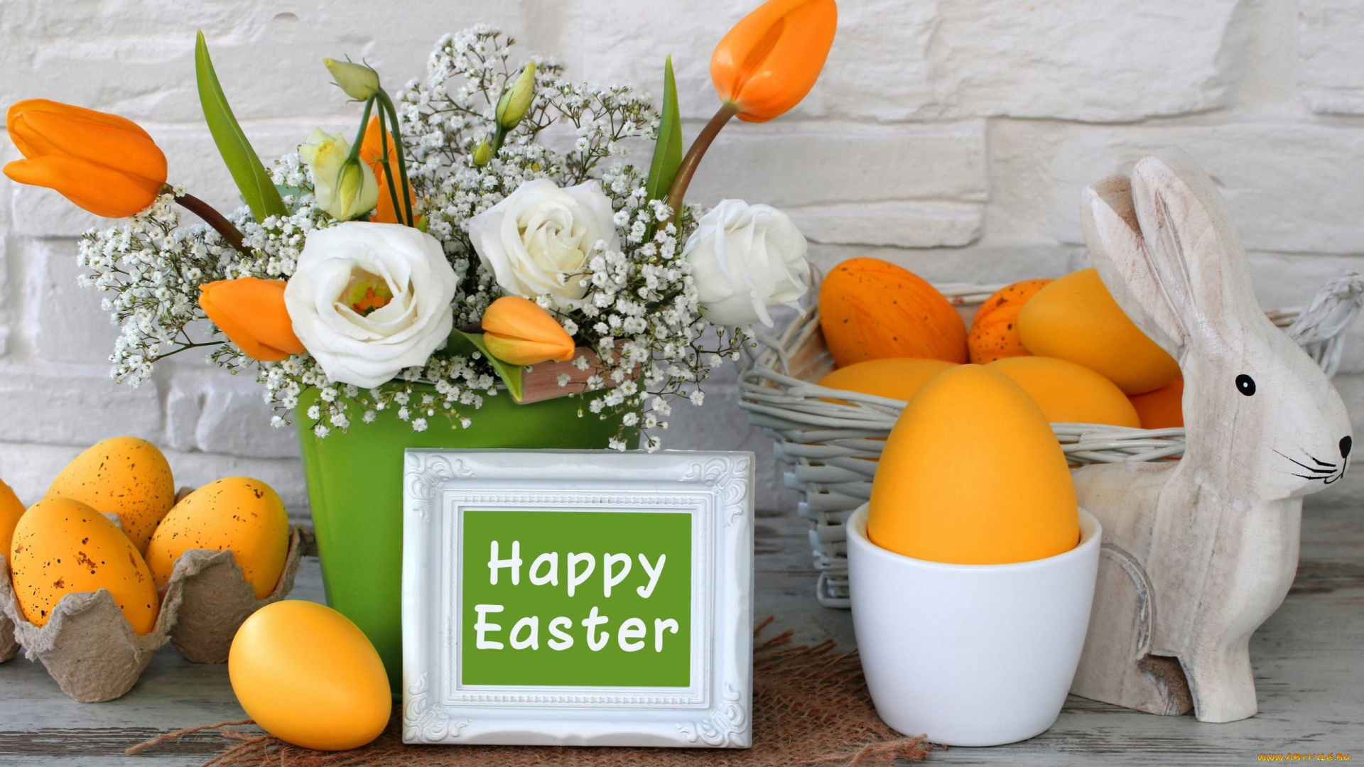 праздничные, пасха, крашенки, эустома, гипсофила, надпись