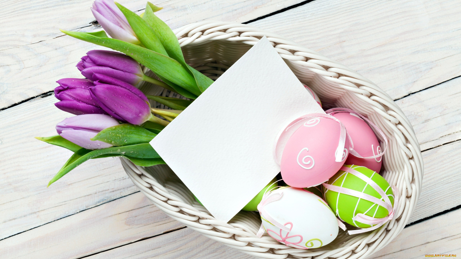 праздничные, пасха, тюльпаны, бутоны, корзинка, писанки