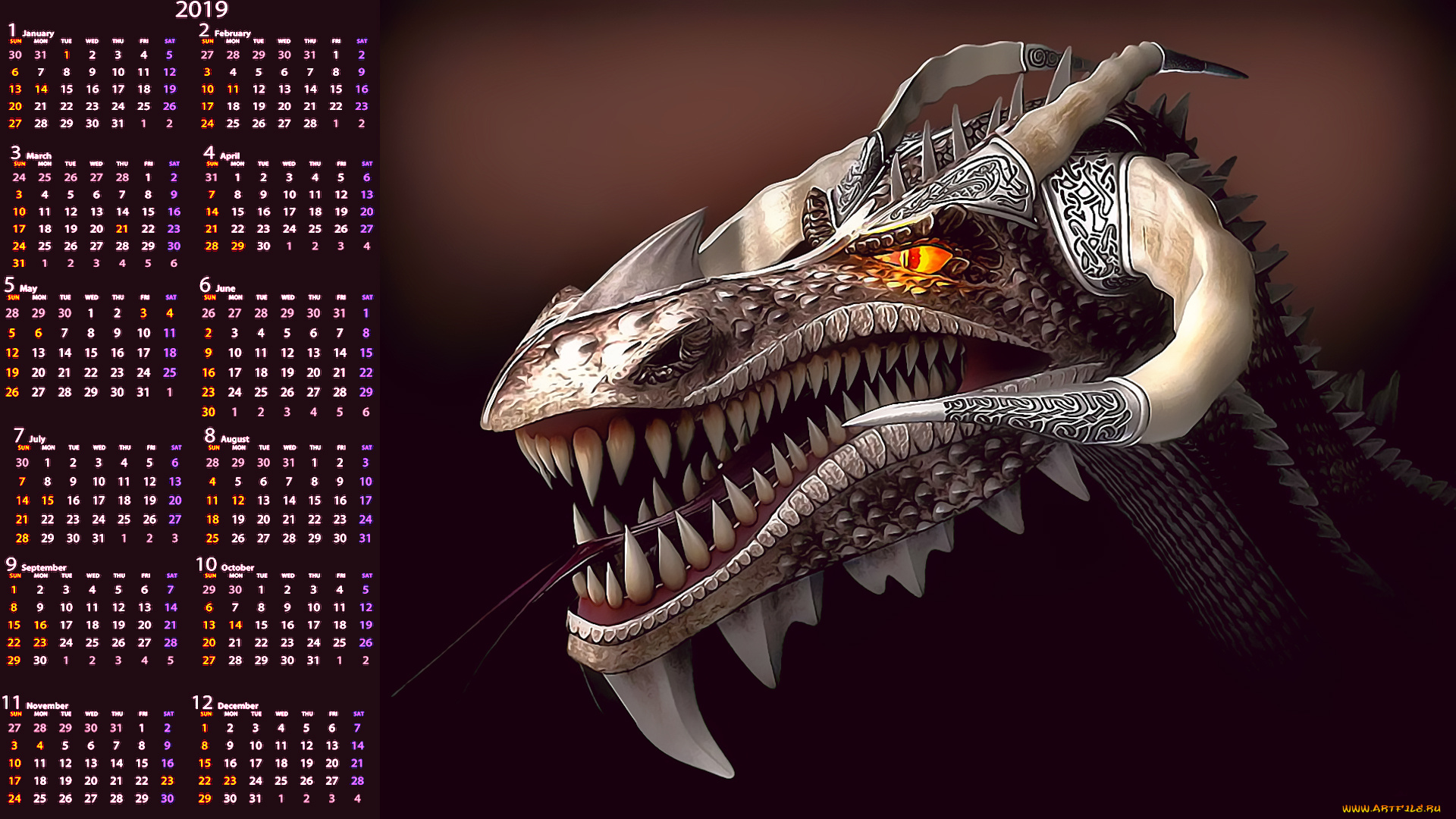 календари, фэнтези, дракон, существо