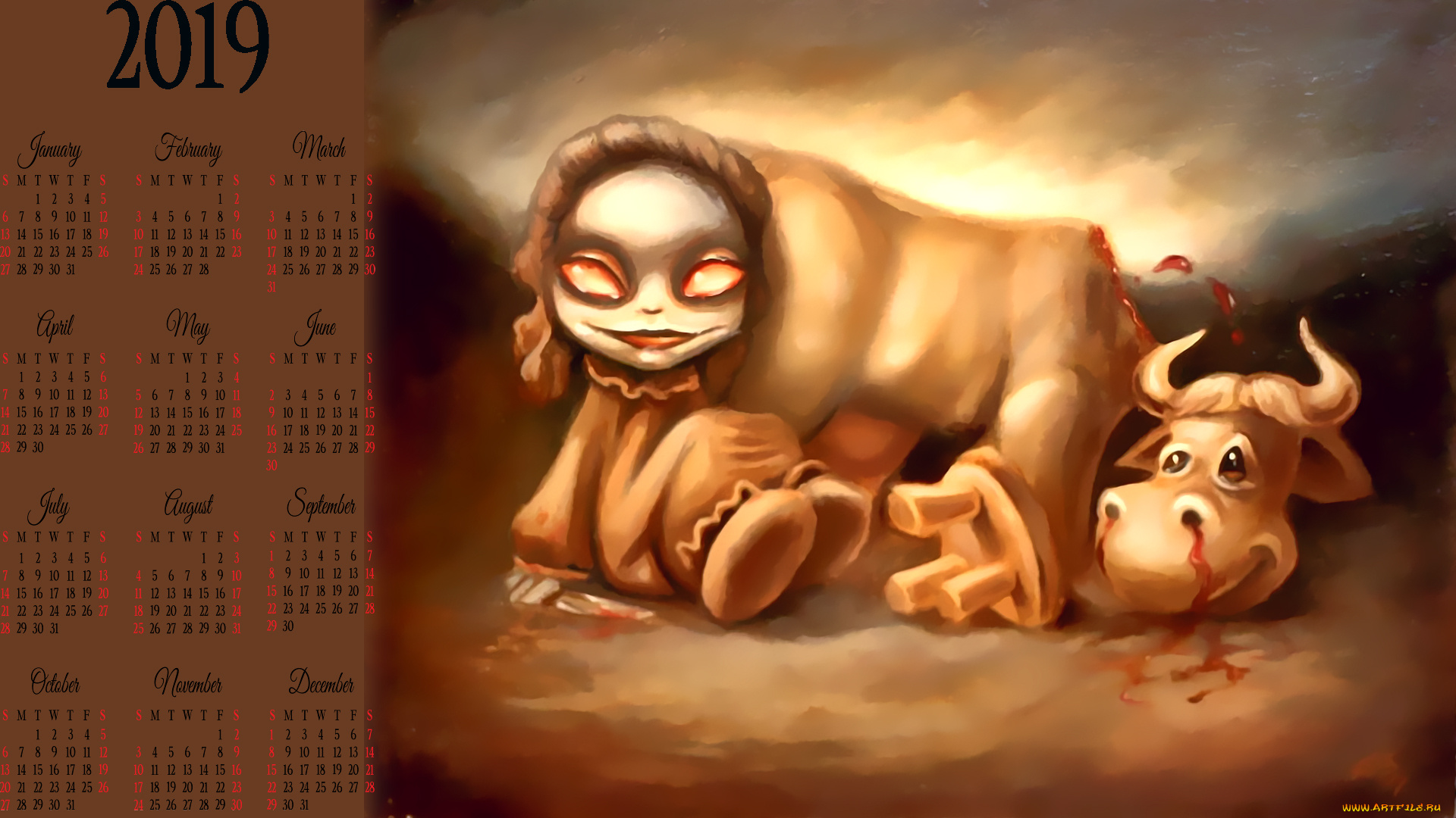 календари, фэнтези, кровь, табурет, нож, корова