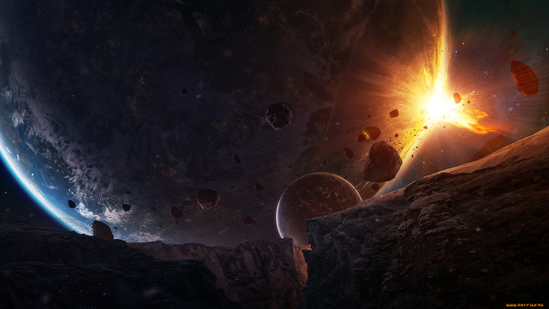 космос, арт, звезды, галактика, вселенная, планеты