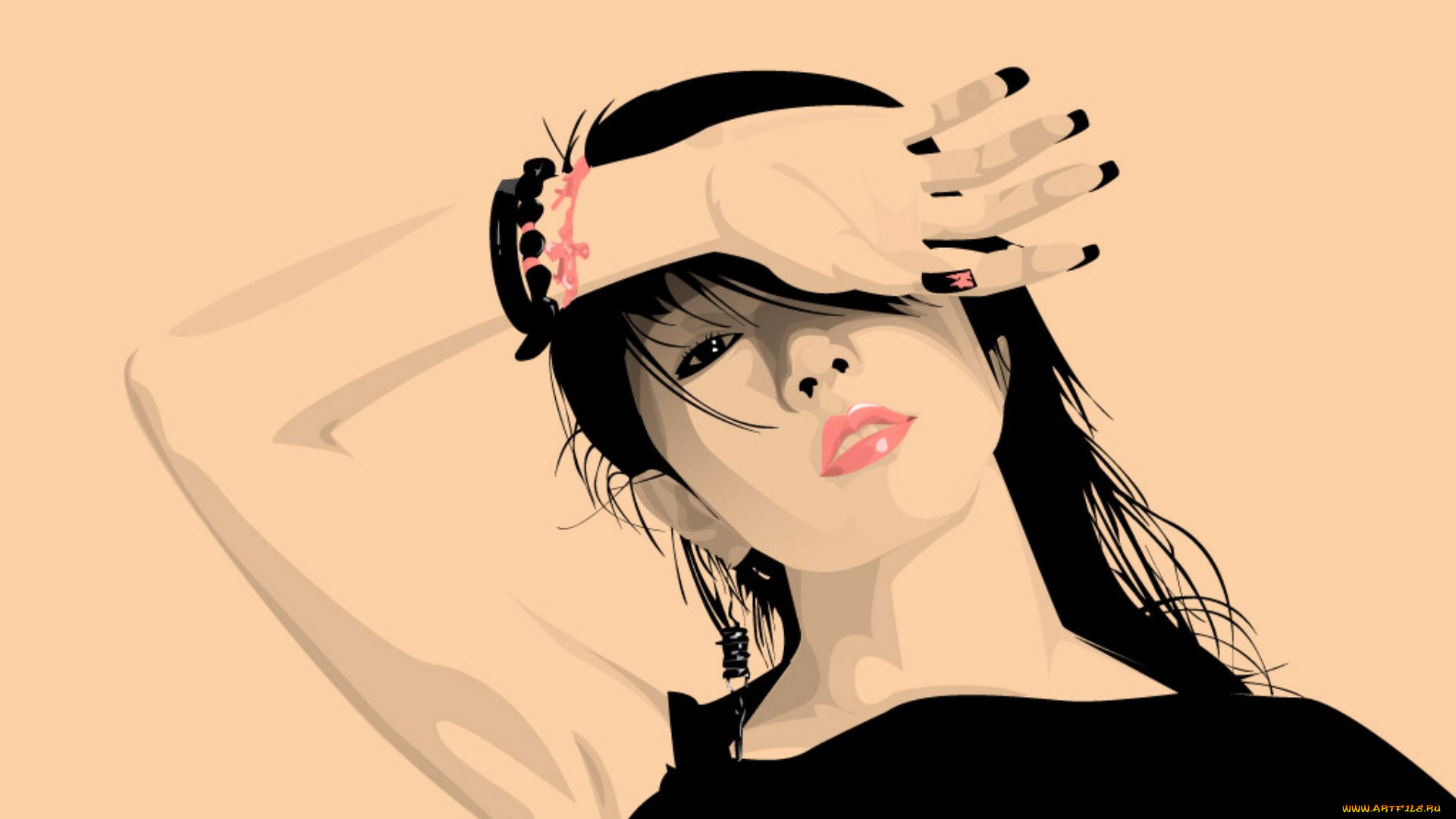 векторная, графика, девушки, , girls, украшения, азиатка, девушка