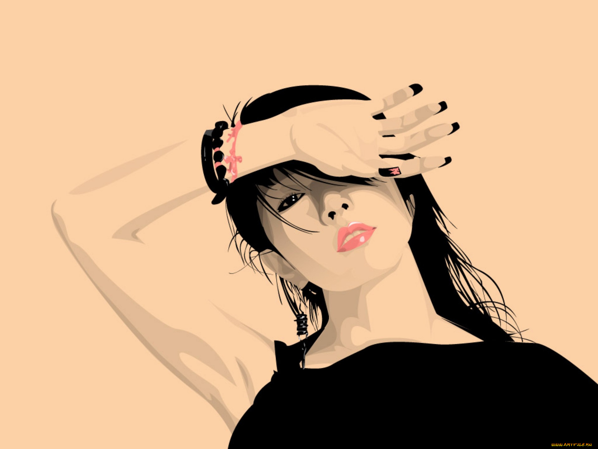 векторная, графика, девушки, , girls, украшения, азиатка, девушка