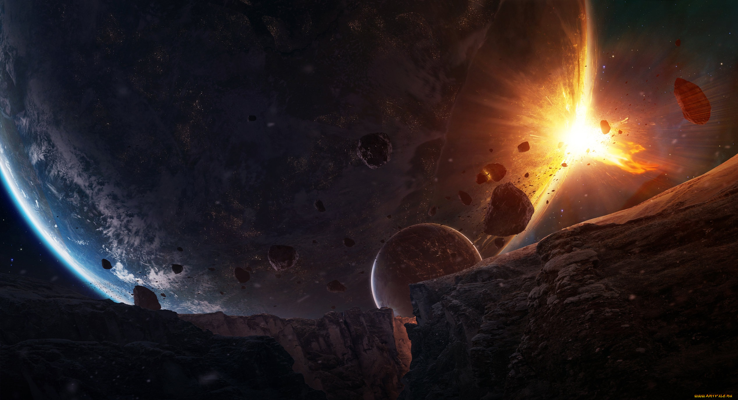 космос, арт, звезды, галактика, вселенная, планеты