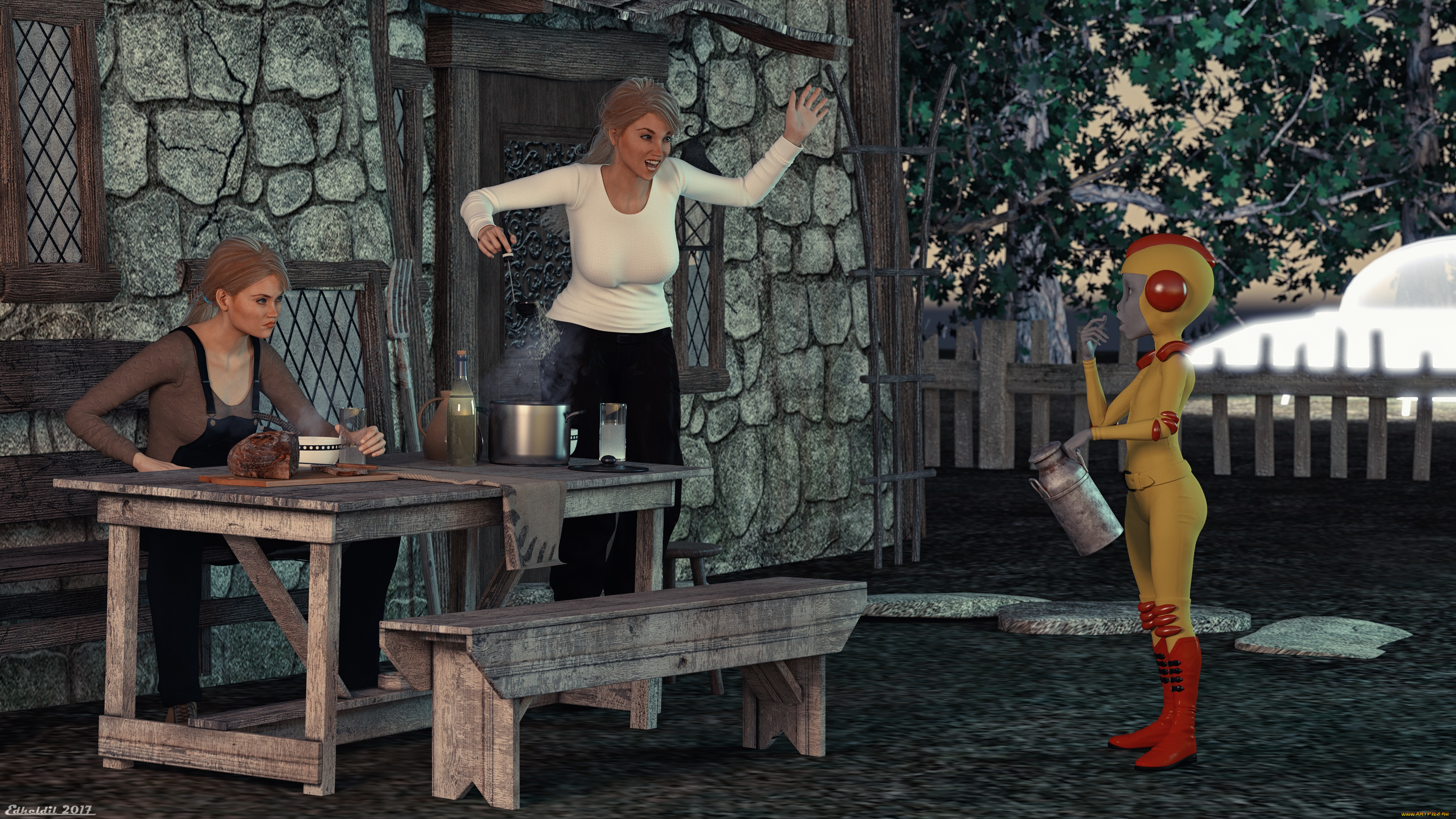 3д, графика, фантазия, , fantasy, фон, взгляд, девушки