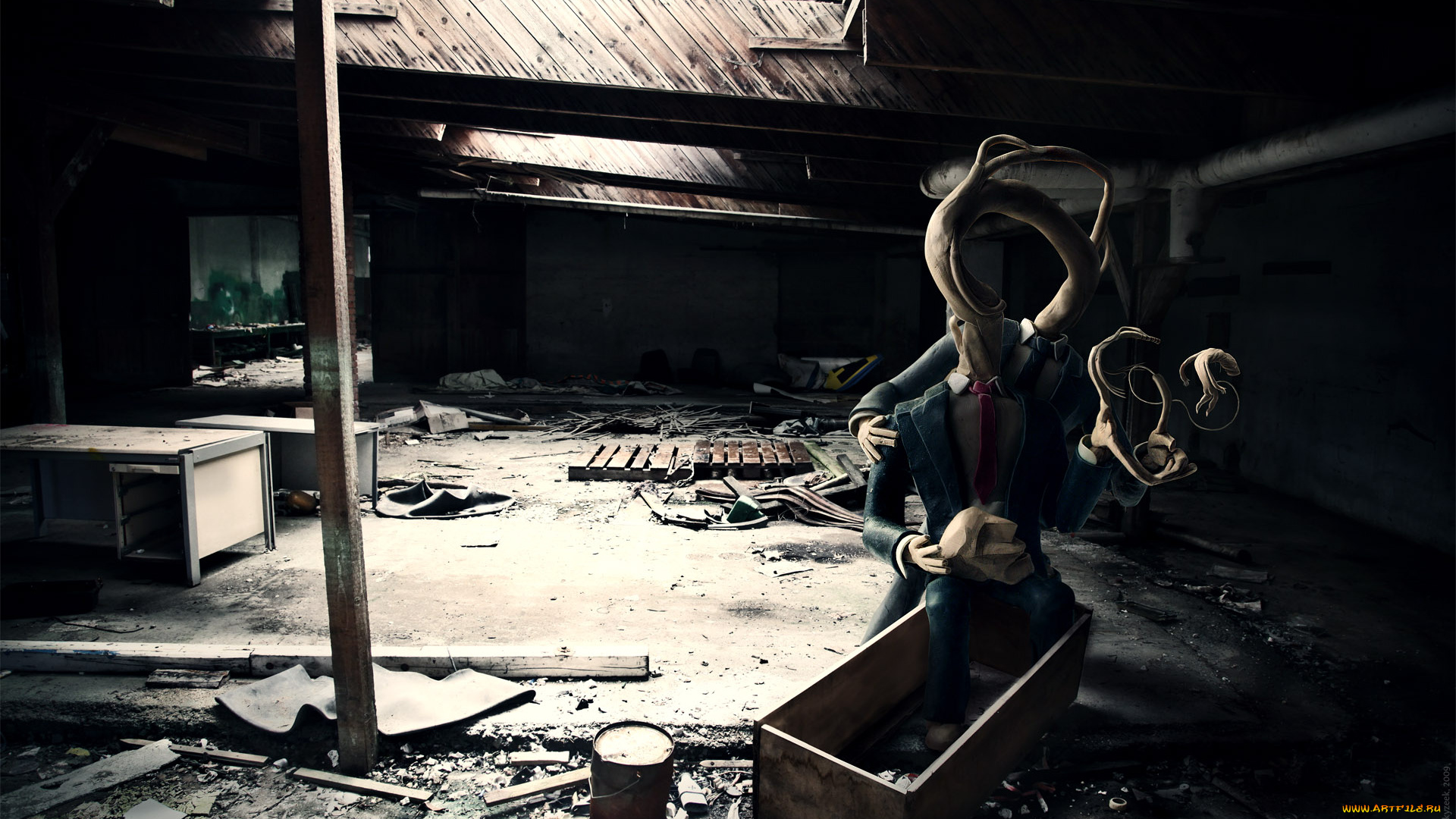 3д, графика, фантазия, , fantasy, развалины, ящик, существо