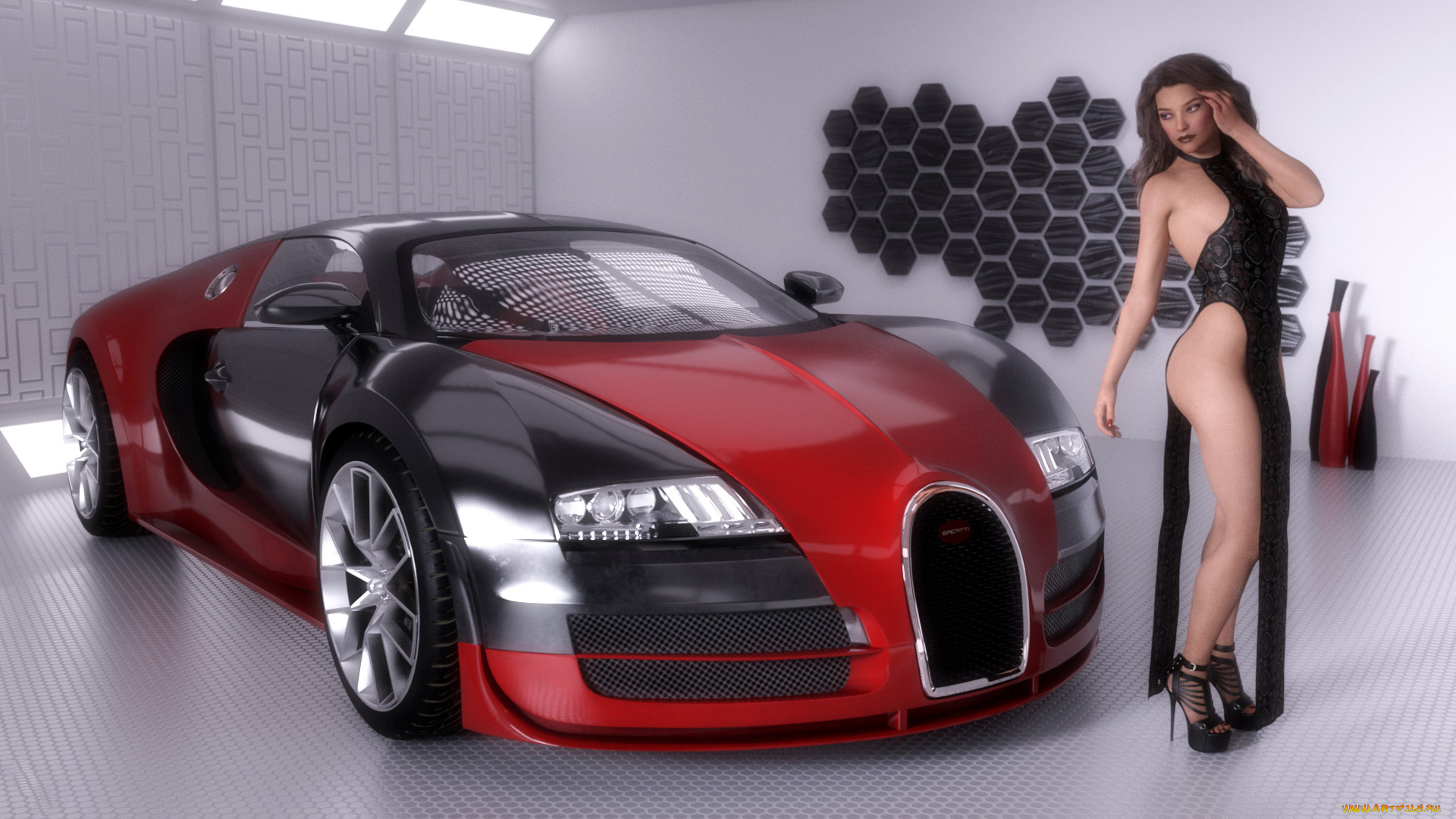 3д, графика, люди-авто, мото, , people-, car, , , moto, девушка, фон, автомобиль