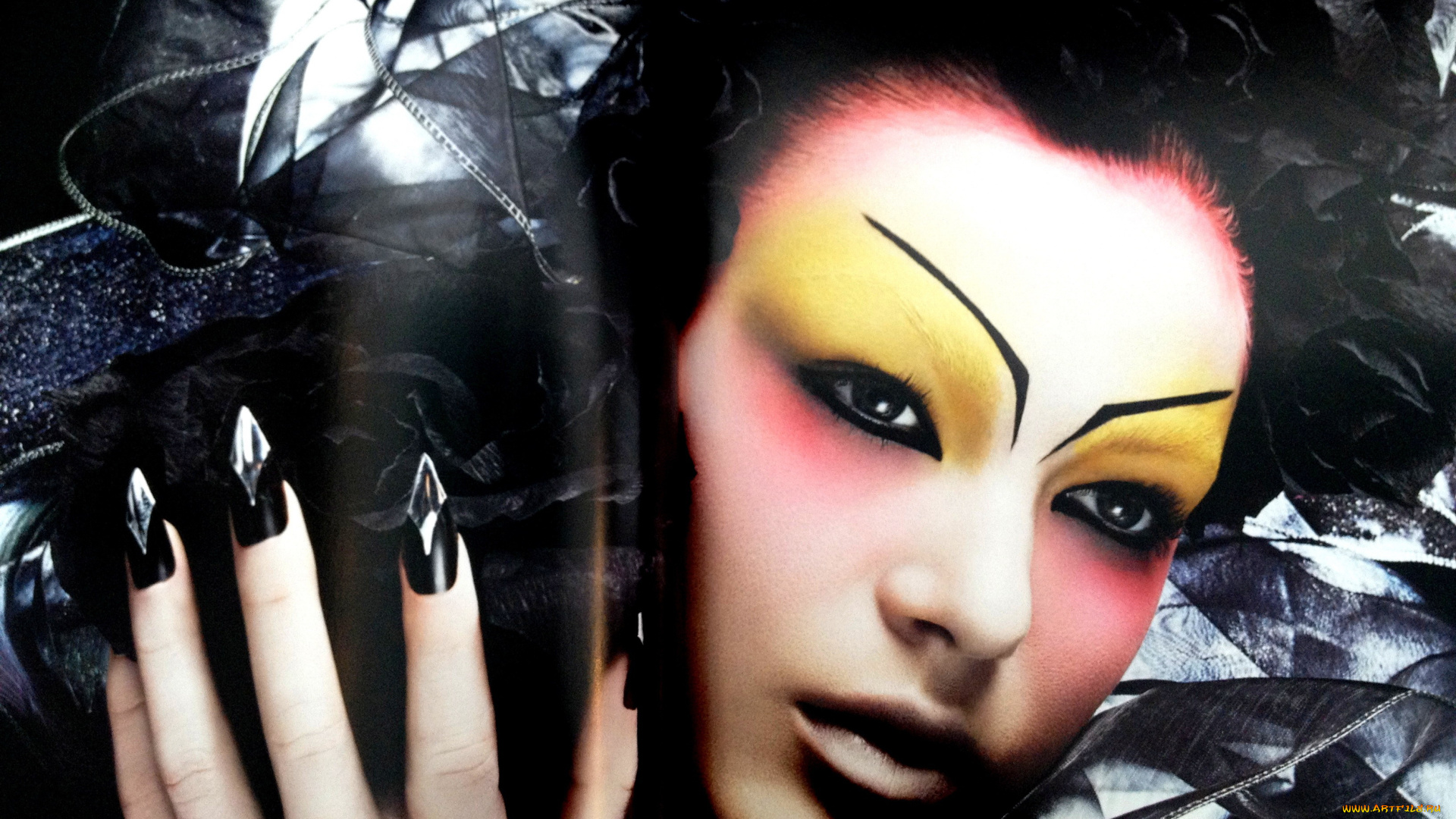 девушки, -, лица, , портреты, лицо, макияж, маникюр