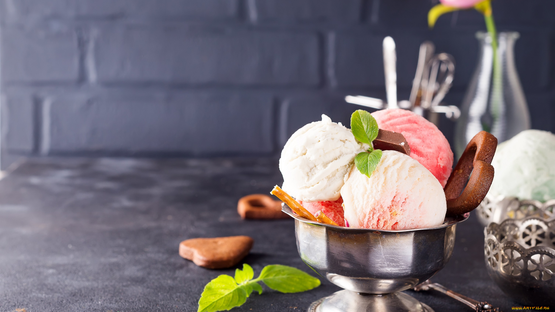 еда, мороженое, , десерты, десерт, шарики, печенье