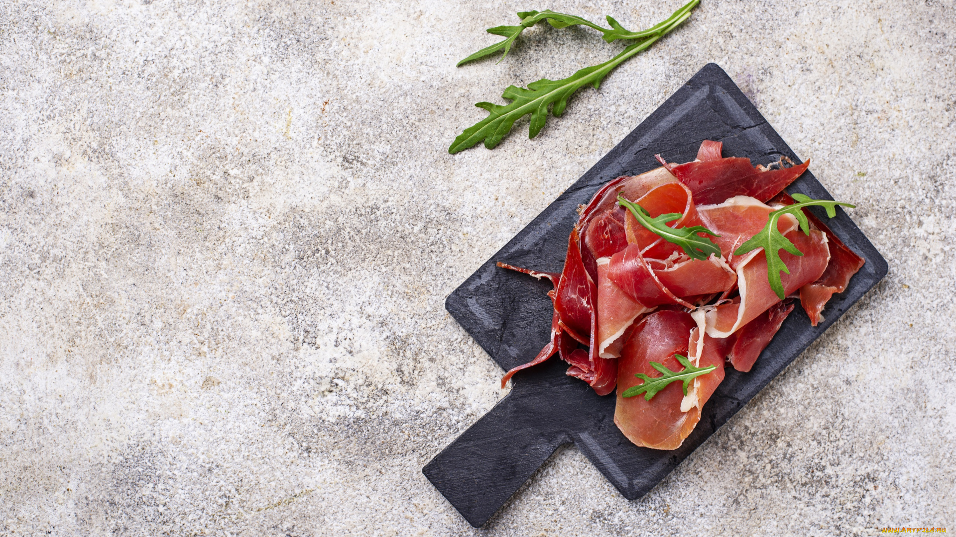 еда, мясные, блюда, доска, бекон, зелень