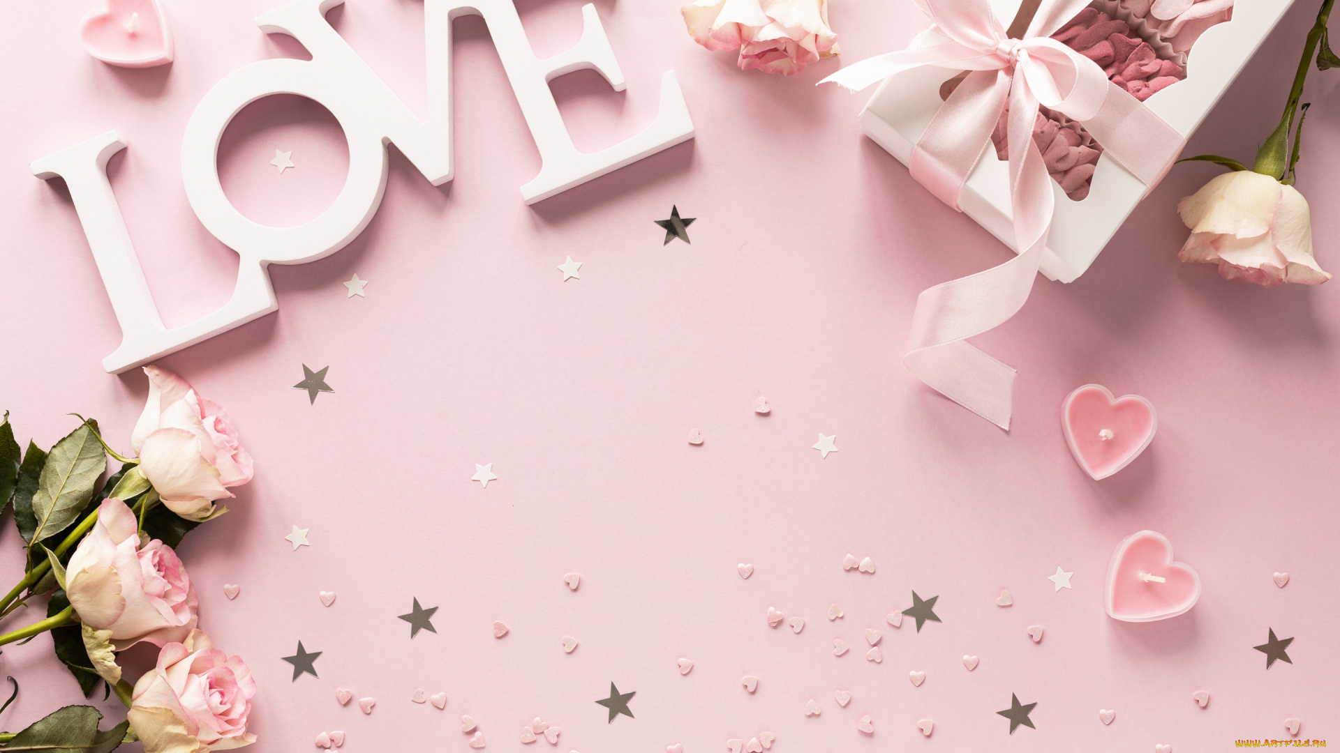 праздничные, день, святого, валентина, , сердечки, , любовь, буквы, фон, розовый, коробка, love, розы, свечи, зефир