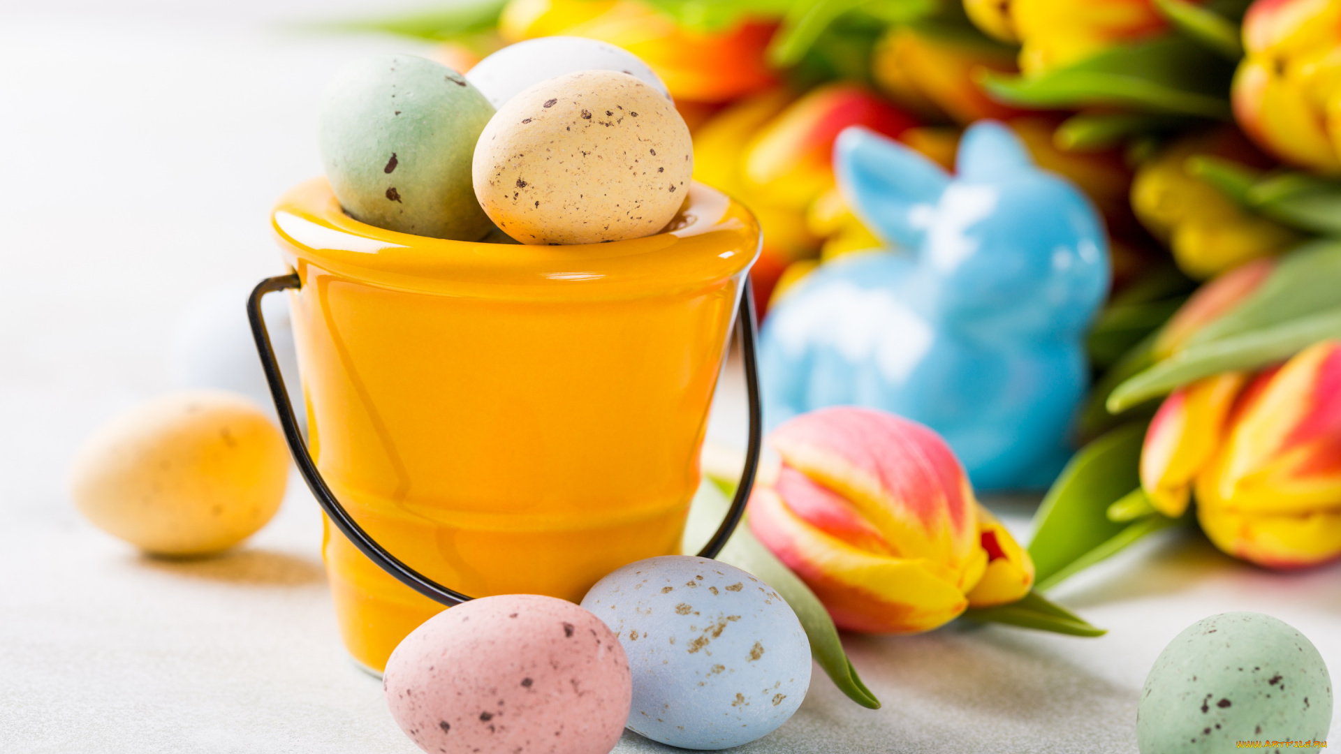 праздничные, пасха, цветы, colorful, тюльпаны, happy, flowers, tulips, easter, eggs, крашеные, яйца