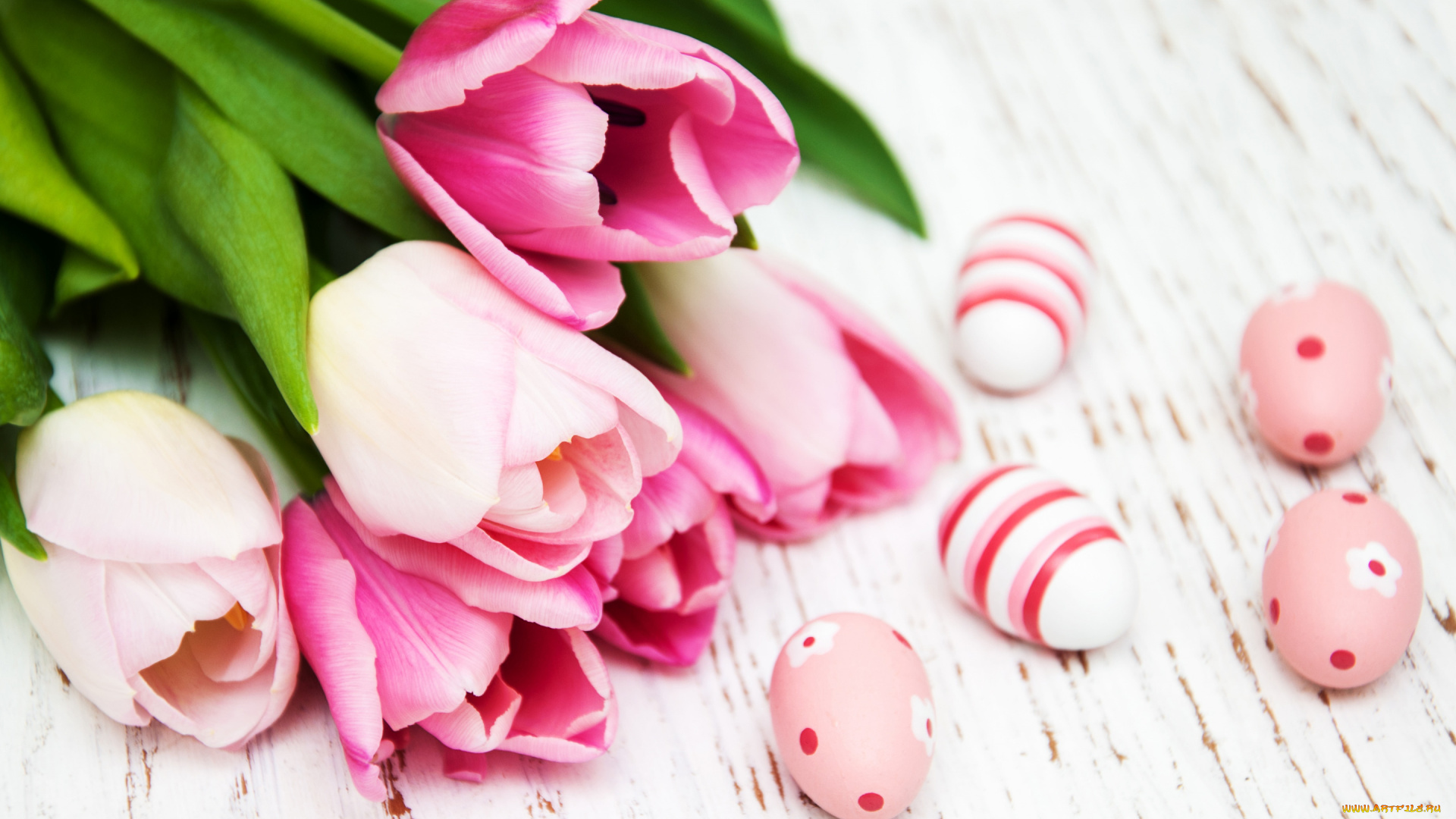 праздничные, пасха, цветы, яйца, тюльпаны, happy, wood, pink, flowers, tulips, easter, eggs, decoration