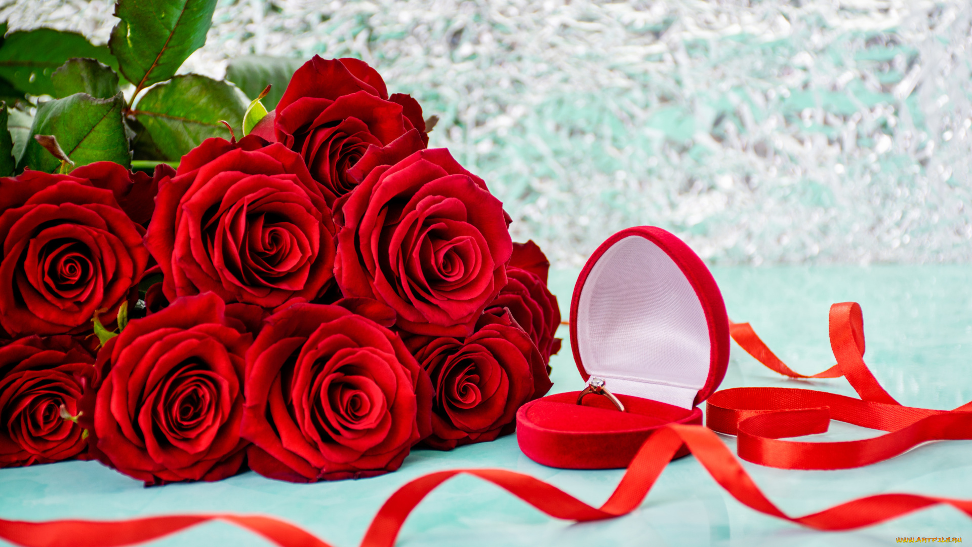 праздничные, подарки, и, коробочки, коробка, розы, букет, кольцо, лента, сердечко