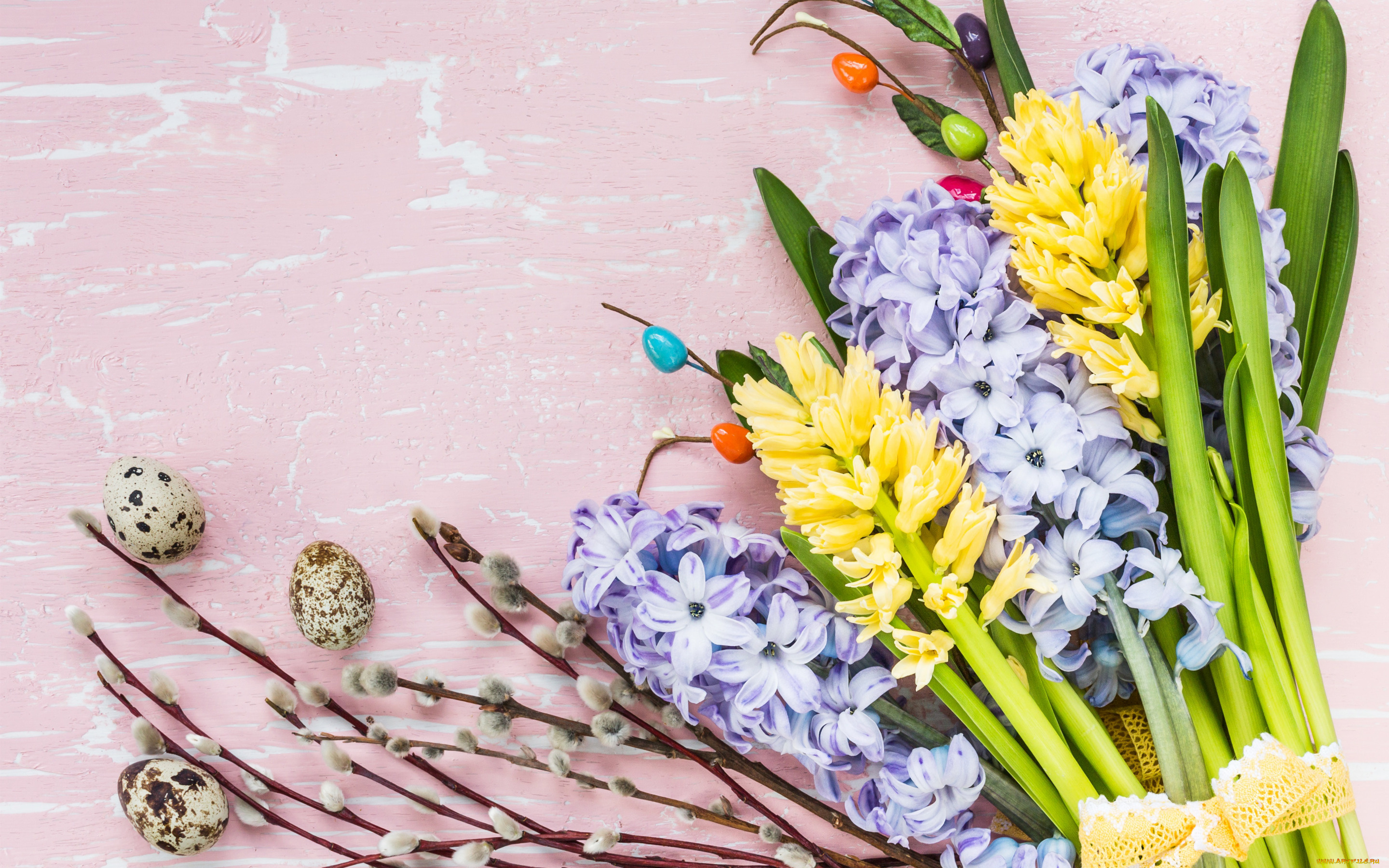 праздничные, пасха, цветы, яйца, colorful, happy, wood, верба, flowers, easter, eggs, decoration, hyacinth