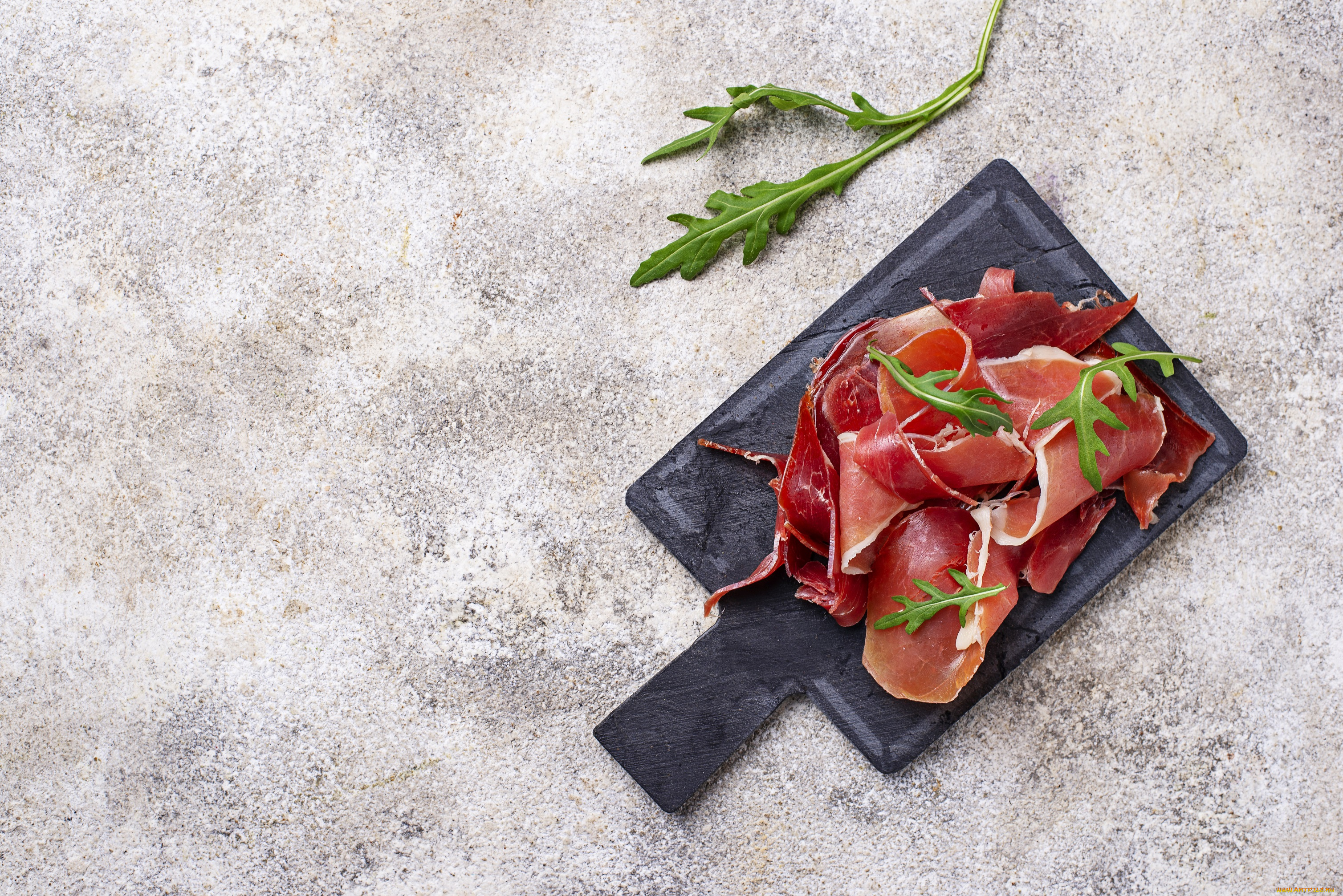 еда, мясные, блюда, доска, бекон, зелень