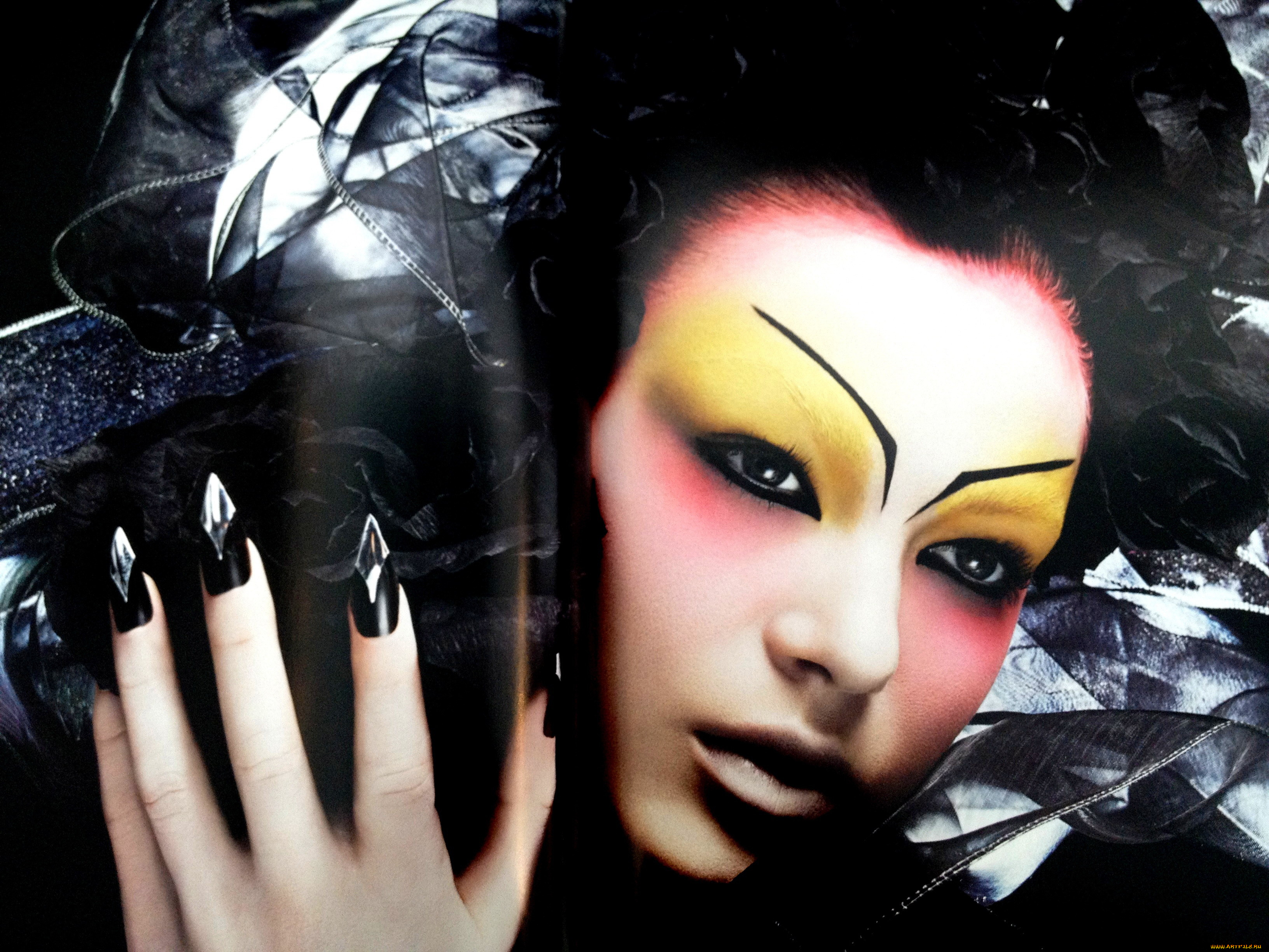 девушки, -, лица, , портреты, лицо, макияж, маникюр