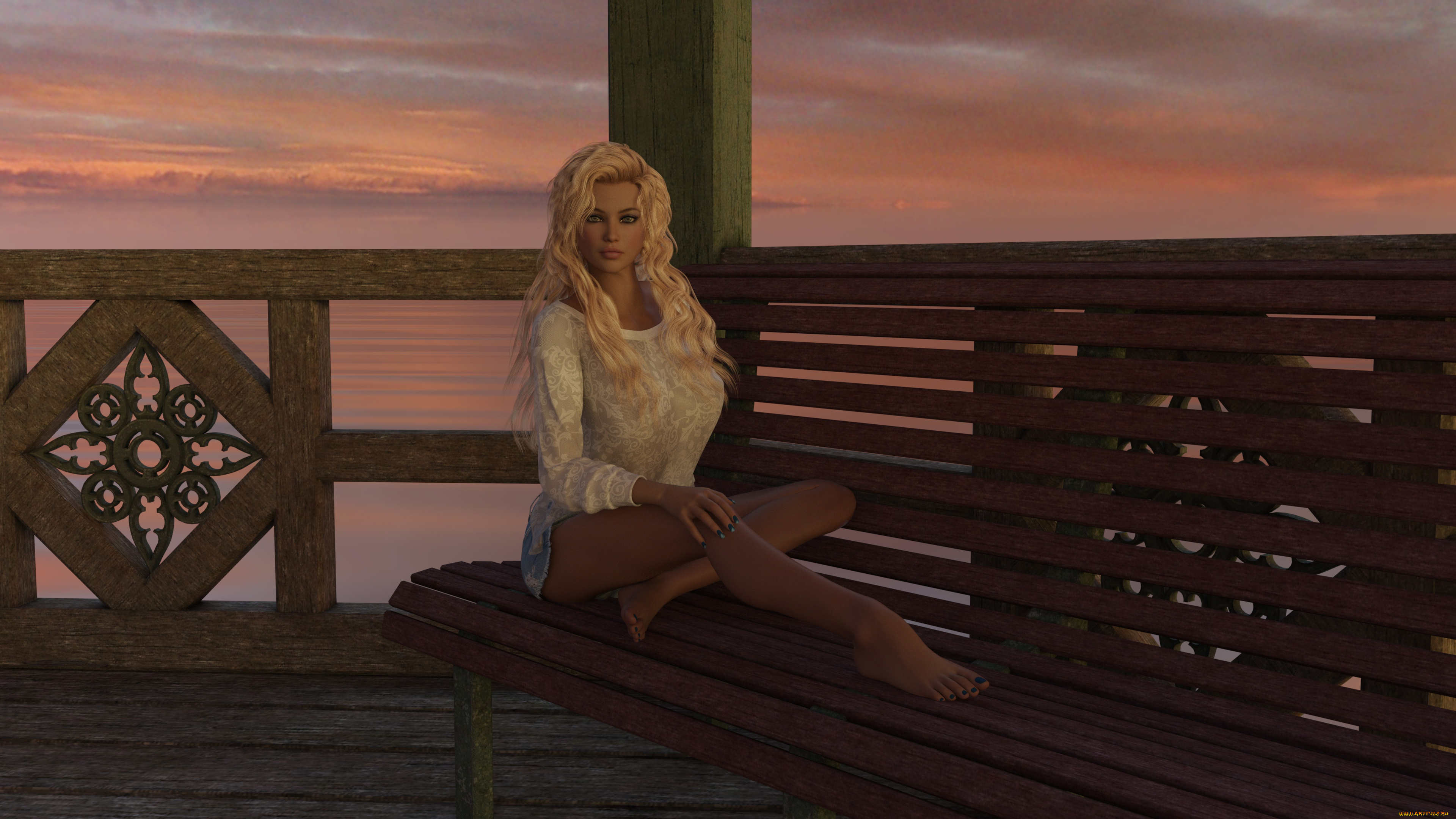 3д, графика, люди, , people, девушка, фон, взгляд, беседка