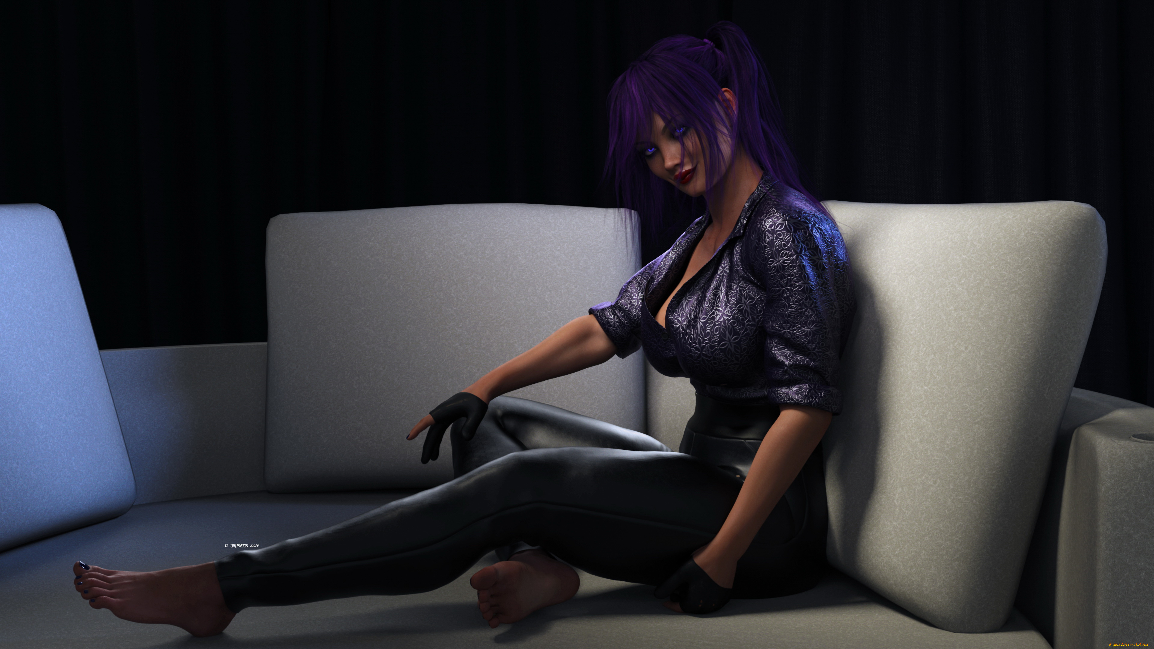 3д, графика, люди, , people, девушка, фон, взгляд, диван