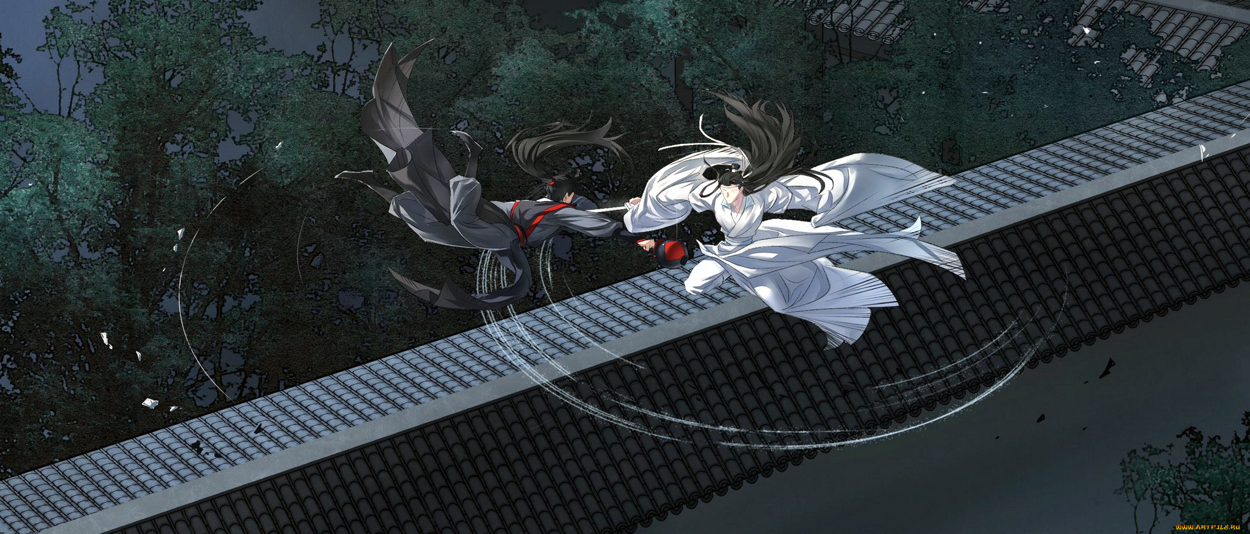 аниме, mo, dao, zu, shi, вэй, усянь, лань, ванцзы, крыша, поединок