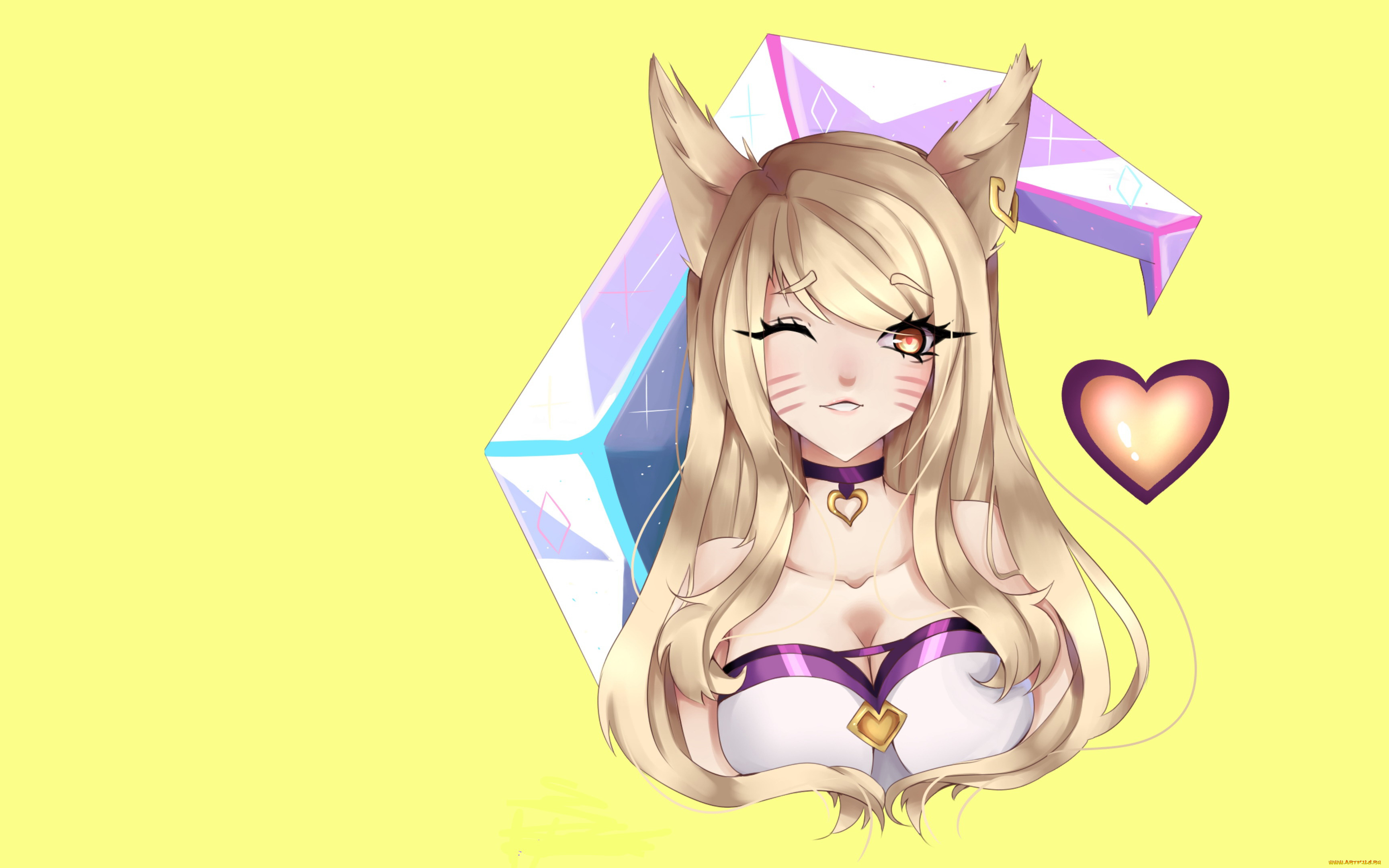 видео, игры, league, of, legends, ahri, хвост, сердечко