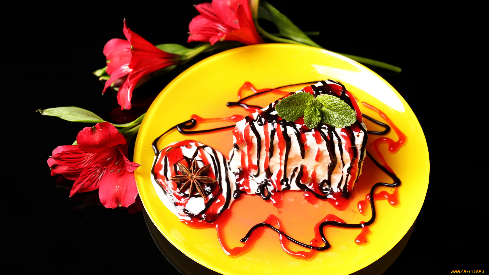 еда, пирожные, , кексы, , печенье, цветы, альстромерия, пирожное, глазурь, мята