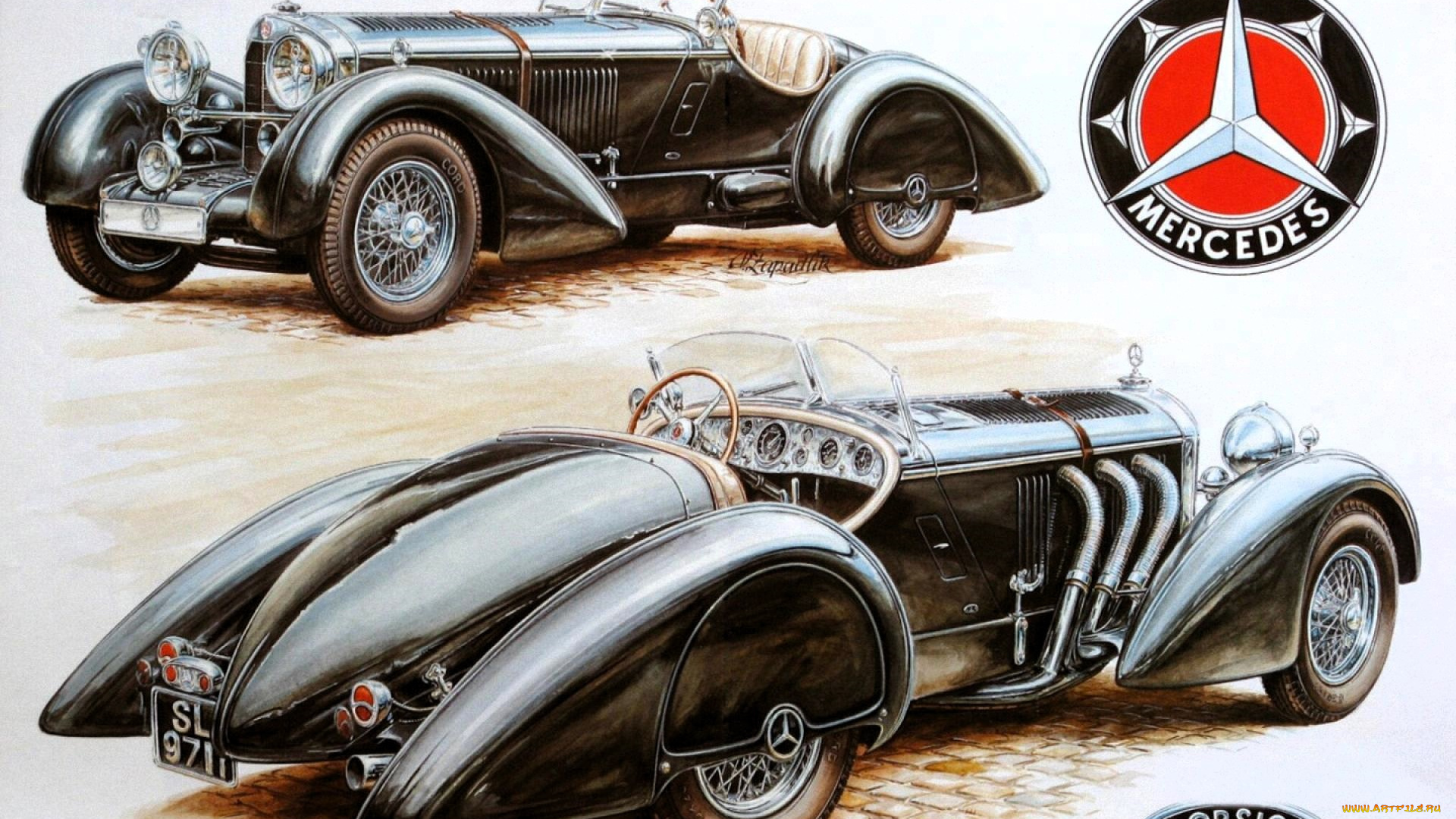рисованное, авто, мото, машина, ретро, мерседес