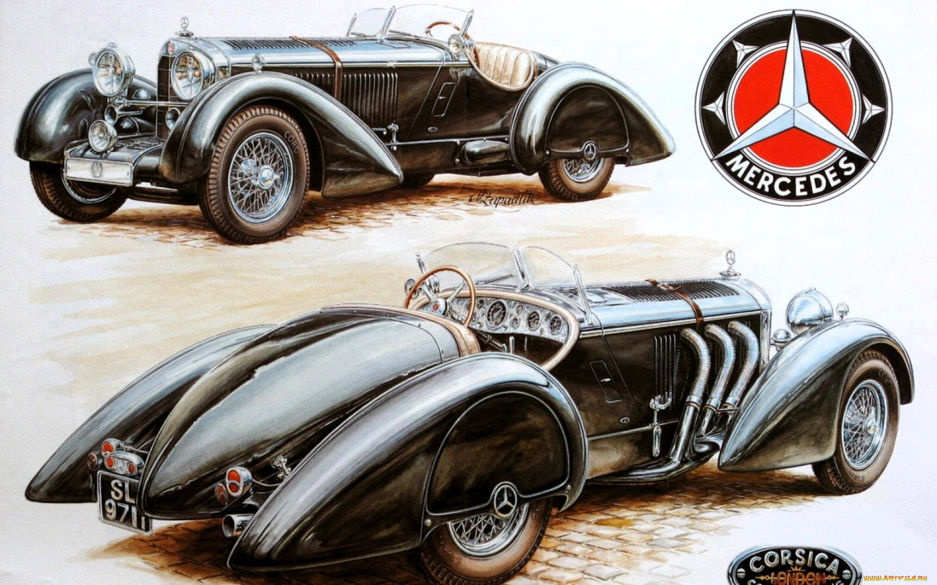 рисованное, авто, мото, машина, ретро, мерседес