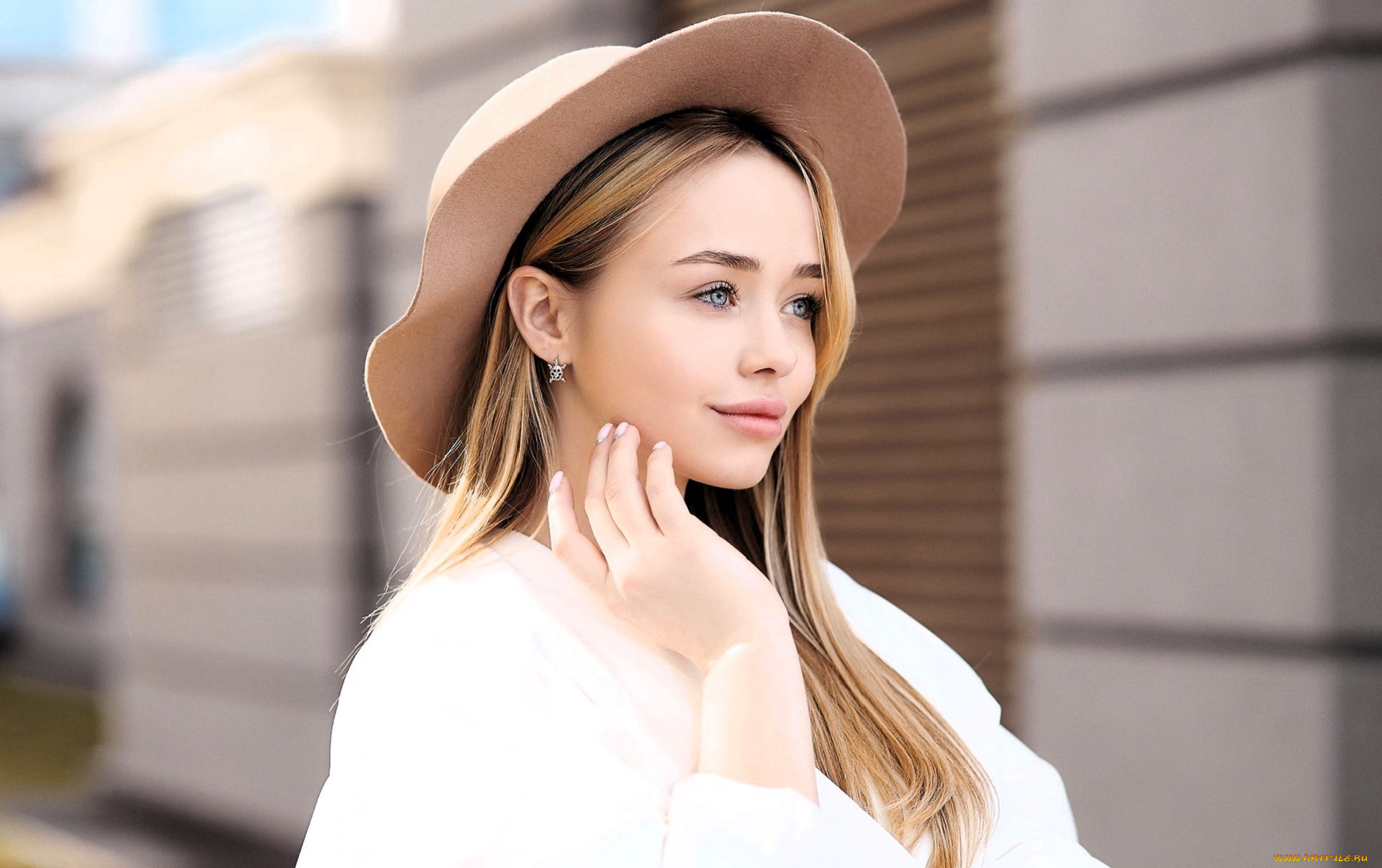 девушки, -, лица, , портреты, шляпа, лицо, блондинка