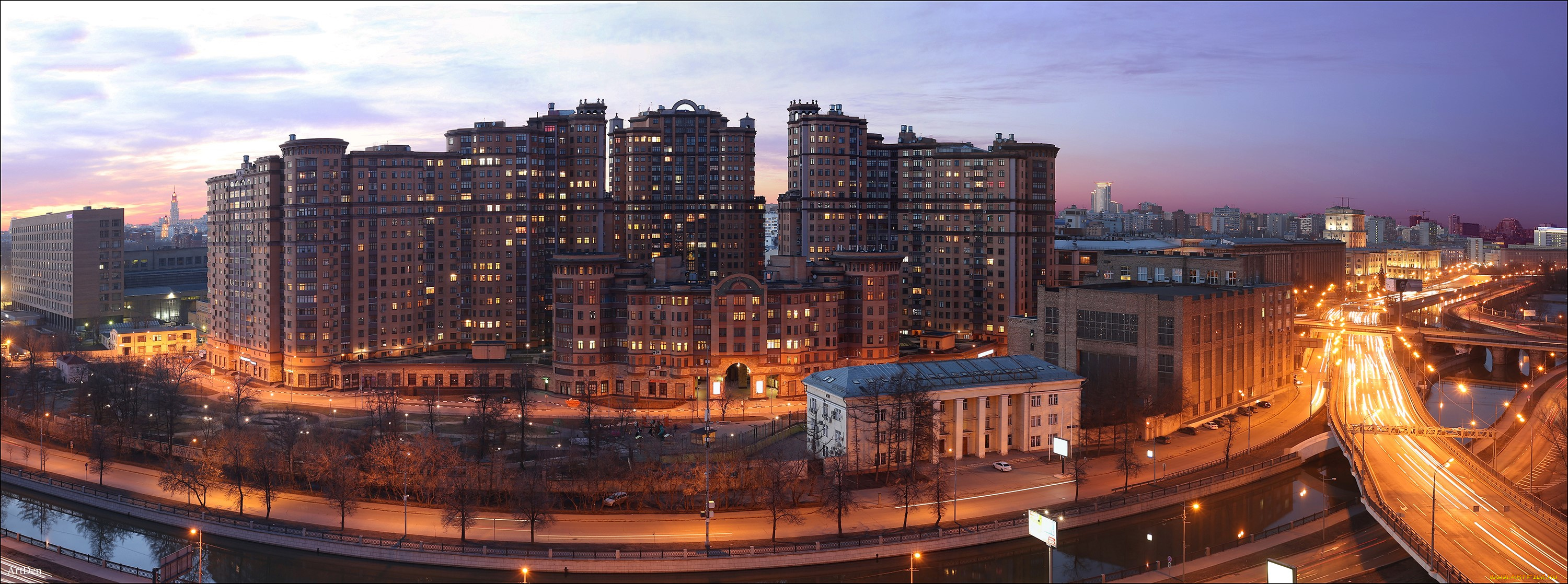 города, москва, , россия, панoрама, москва, дома, дороги, вечер