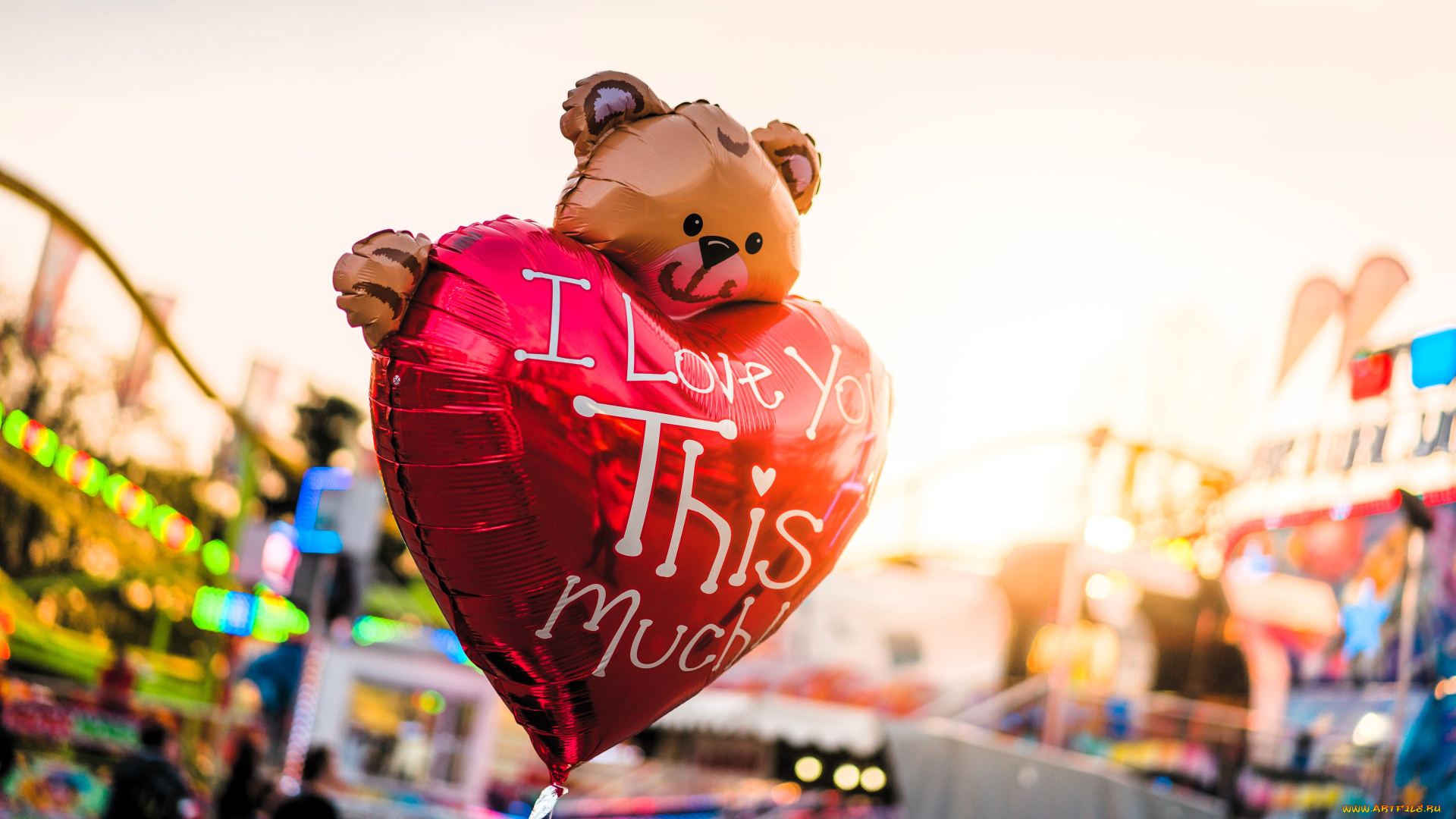 праздничные, шары, шарик, сердечко, мишка, парк, праздник