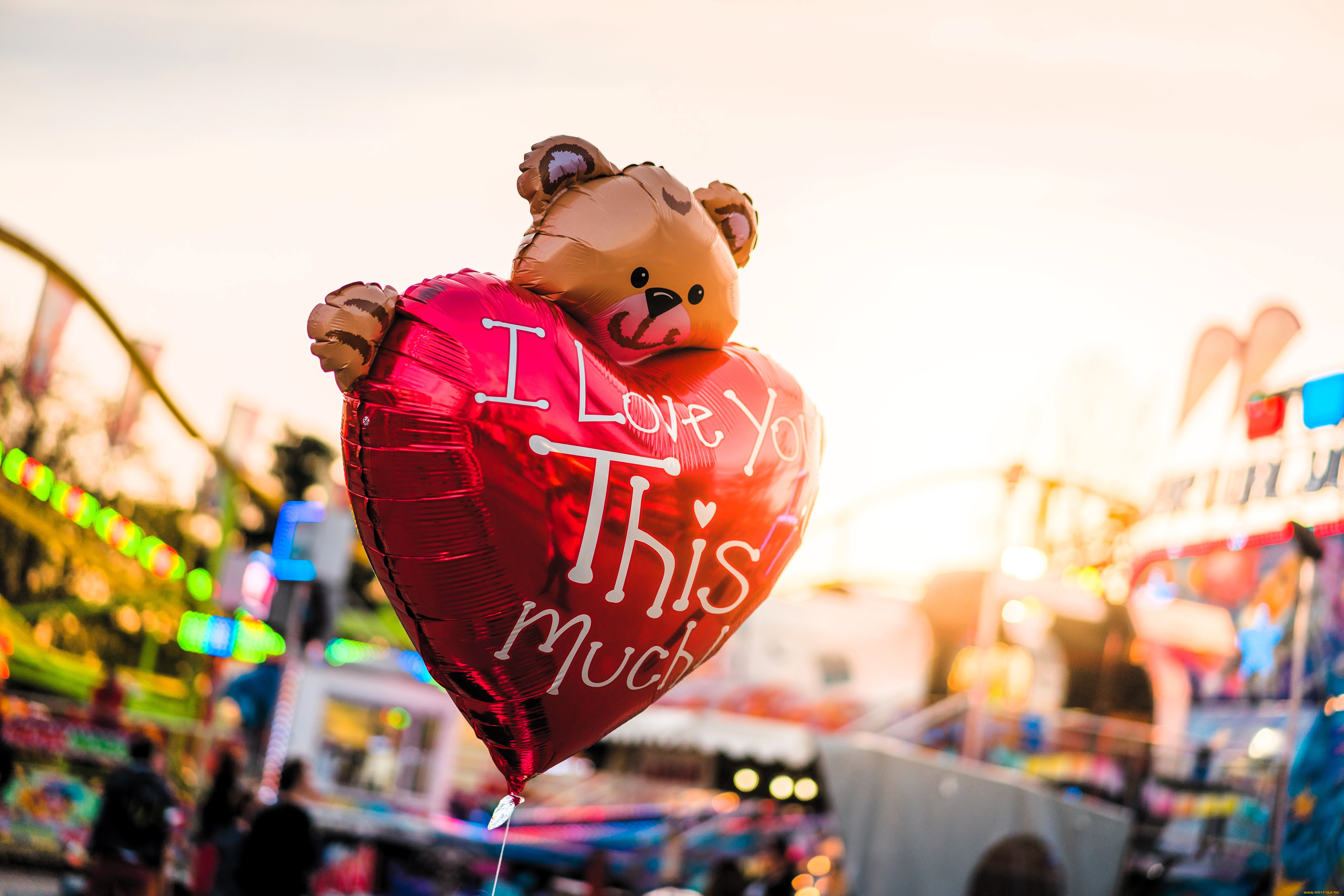 праздничные, шары, шарик, сердечко, мишка, парк, праздник
