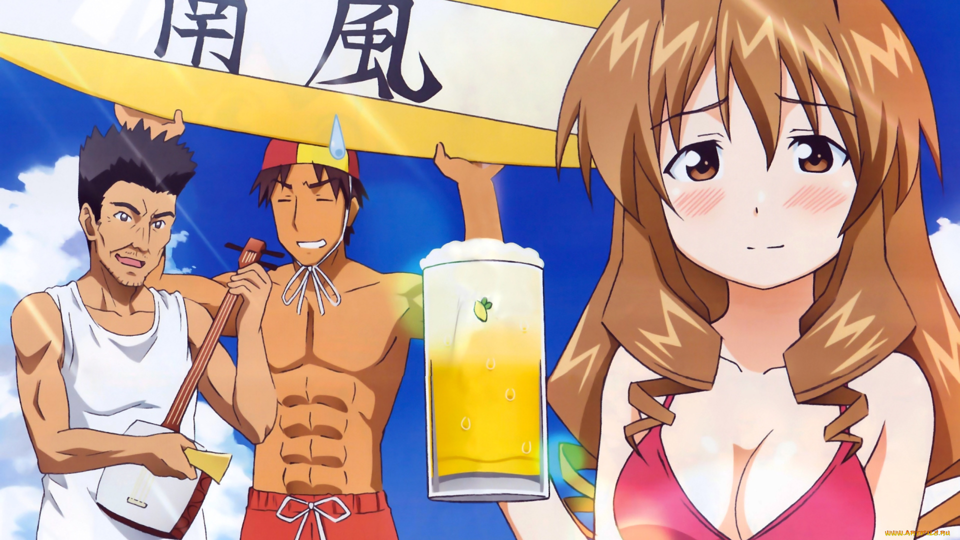 аниме, shinryaku, ika, musume, девушка, парни, стакан