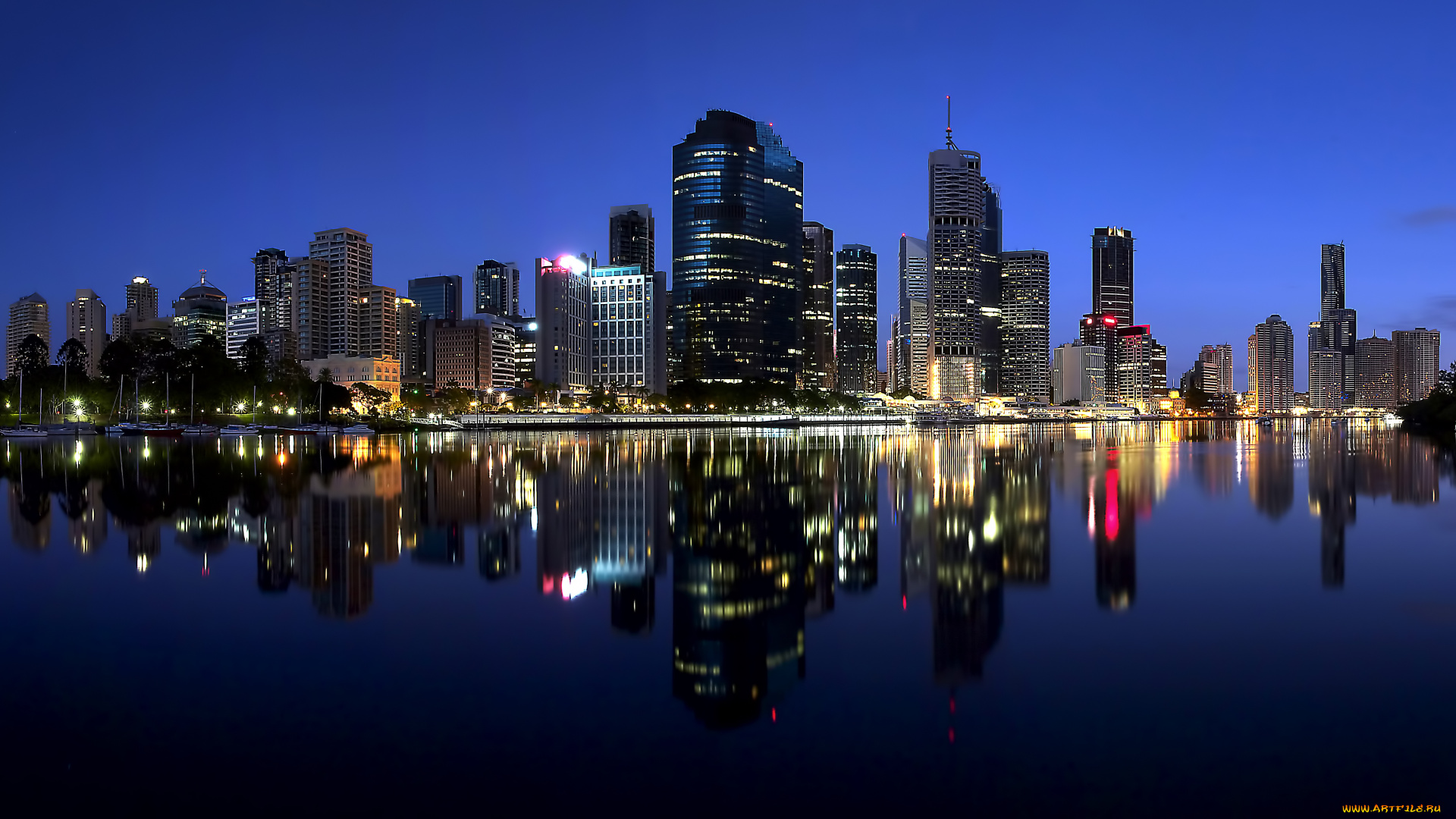 города, огни, ночного, hdr, brisbane, australia